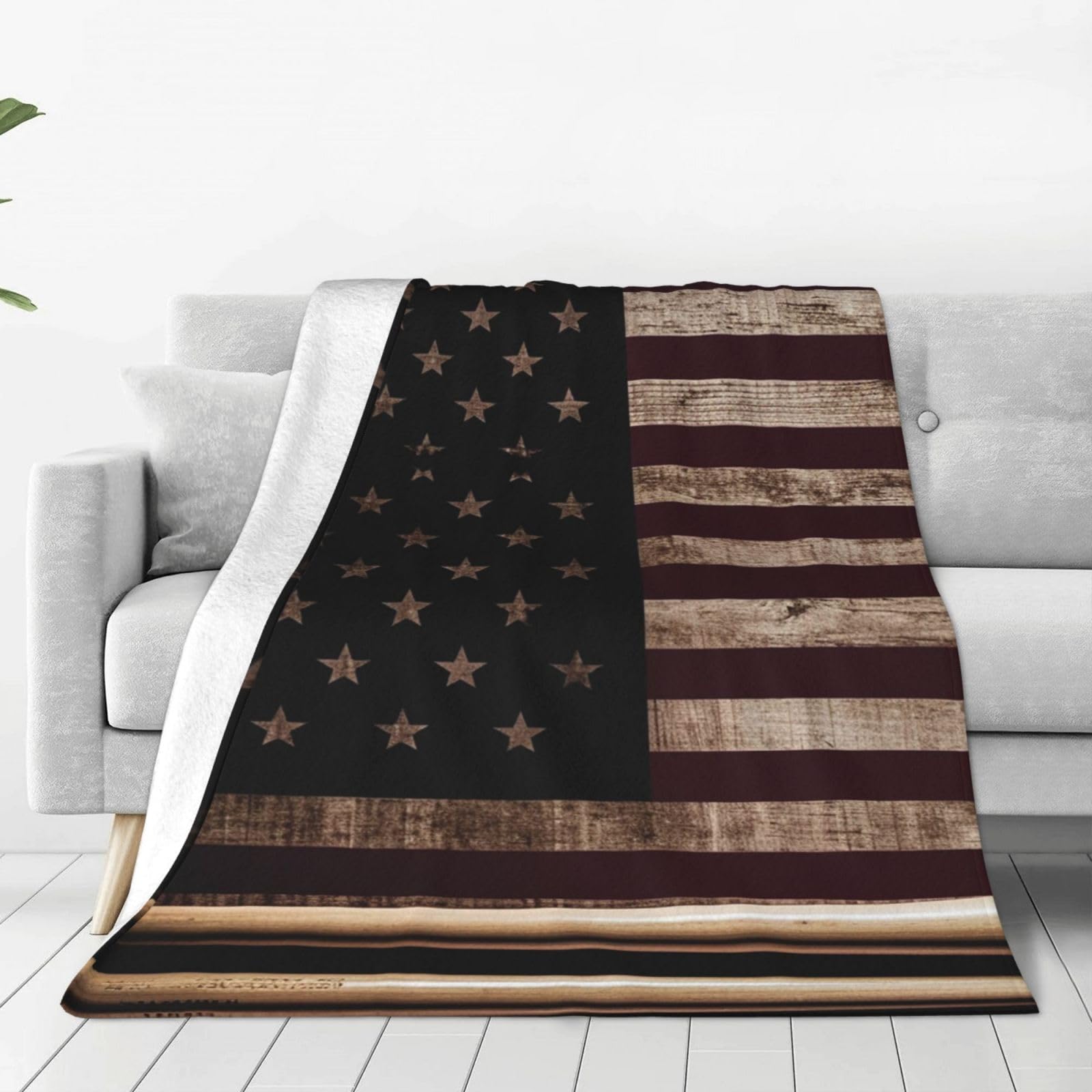 American Flag and Baseball bat Throw Blanket for Couch, Plush Fuzzy Soft Flannel Blankets and Throws for Sofa, 80"x60" Bed Blankets for Travel Camping Chair, All Season Warm Fleece Blanket