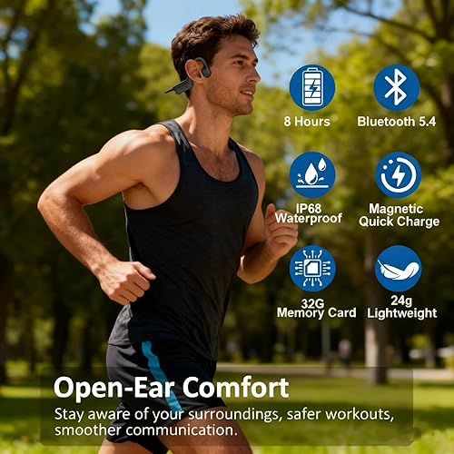 Miniatura 3 de Auriculares de natación de conducción ósea, auriculares abiertos Bluetooth 5.4, auriculares inalámbricos submarinos de ajuste seguro y cómodo para