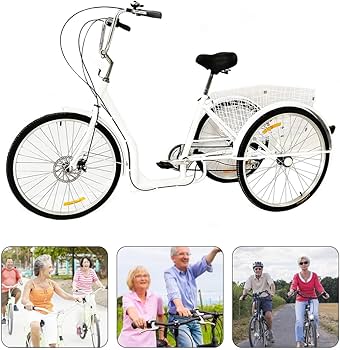 Triciclo Adulti 24 Pollici - 6 Marce Con Cestino, Per Anziani E Shopping