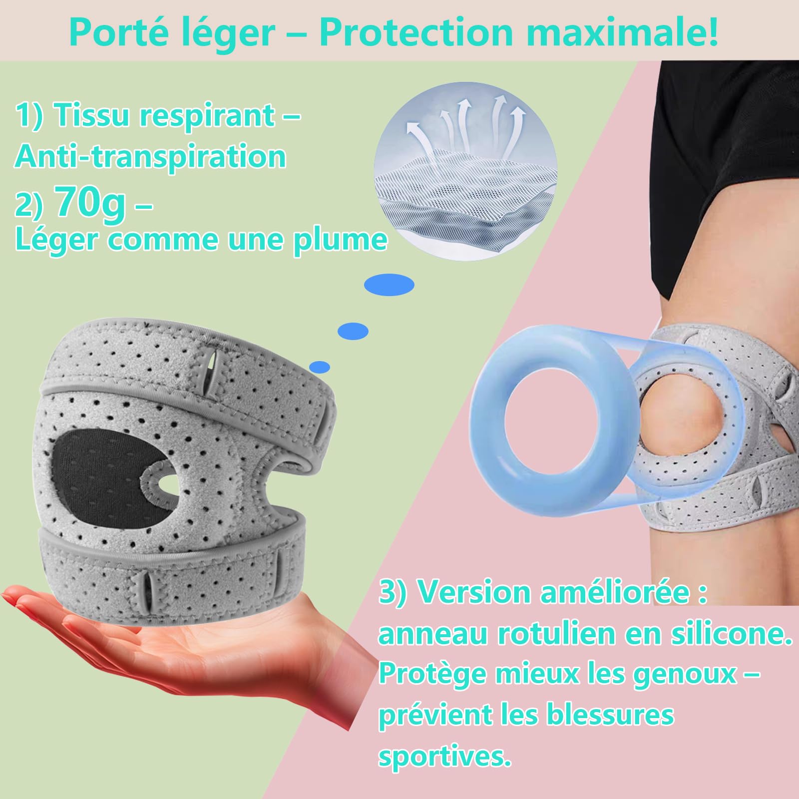 Rodillera 2.0, rodillera de artrosis de rodilla, con soporte de rodilla, ortorótula, ajustable, rodilleras Orto rótula, para corredores, tenis, artritis rótula – 2 piezas 260302-2