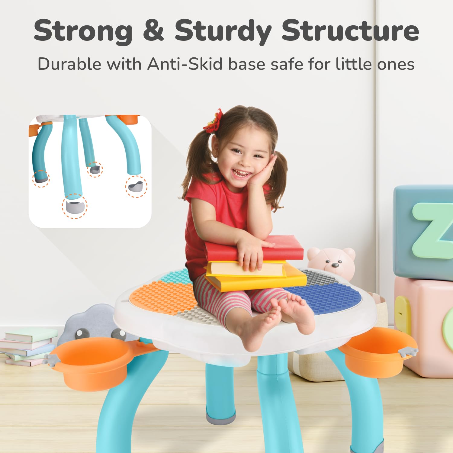 R for Rabbit Little Genius Regal Kids Study Table Set with Chair, 5 in 1 Multifunctional Desk Set for 3-7 Years Kids, Upto 45kgs Weight Capacity (Lake Blue Multi) 4