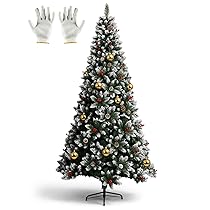 Albero di Natale 1.8 m con 800 Rami, 27 Pigne, 27 Bacche Rosse, 6 Palline Dorate, Guanti Inclusi, Struttura in Ferro, Montaggio Facile e Stabile