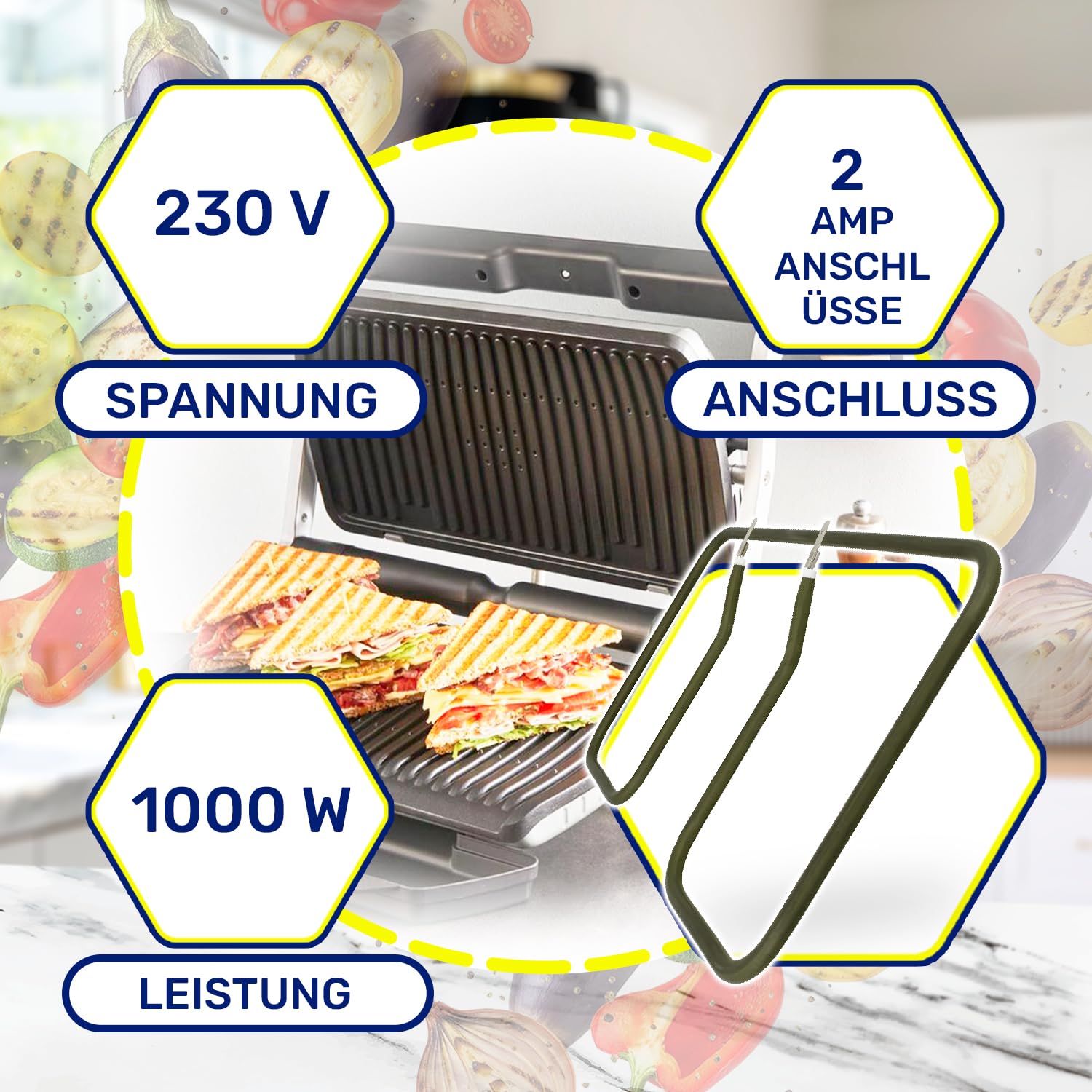 MONTERAL Unteres Heizelement für Kontaktgrill 1000W 230V 318x159 mm mit dem Originalcode TS-01041760 für Tefal OptiGrill+ XL - Garantie 10 Jahre