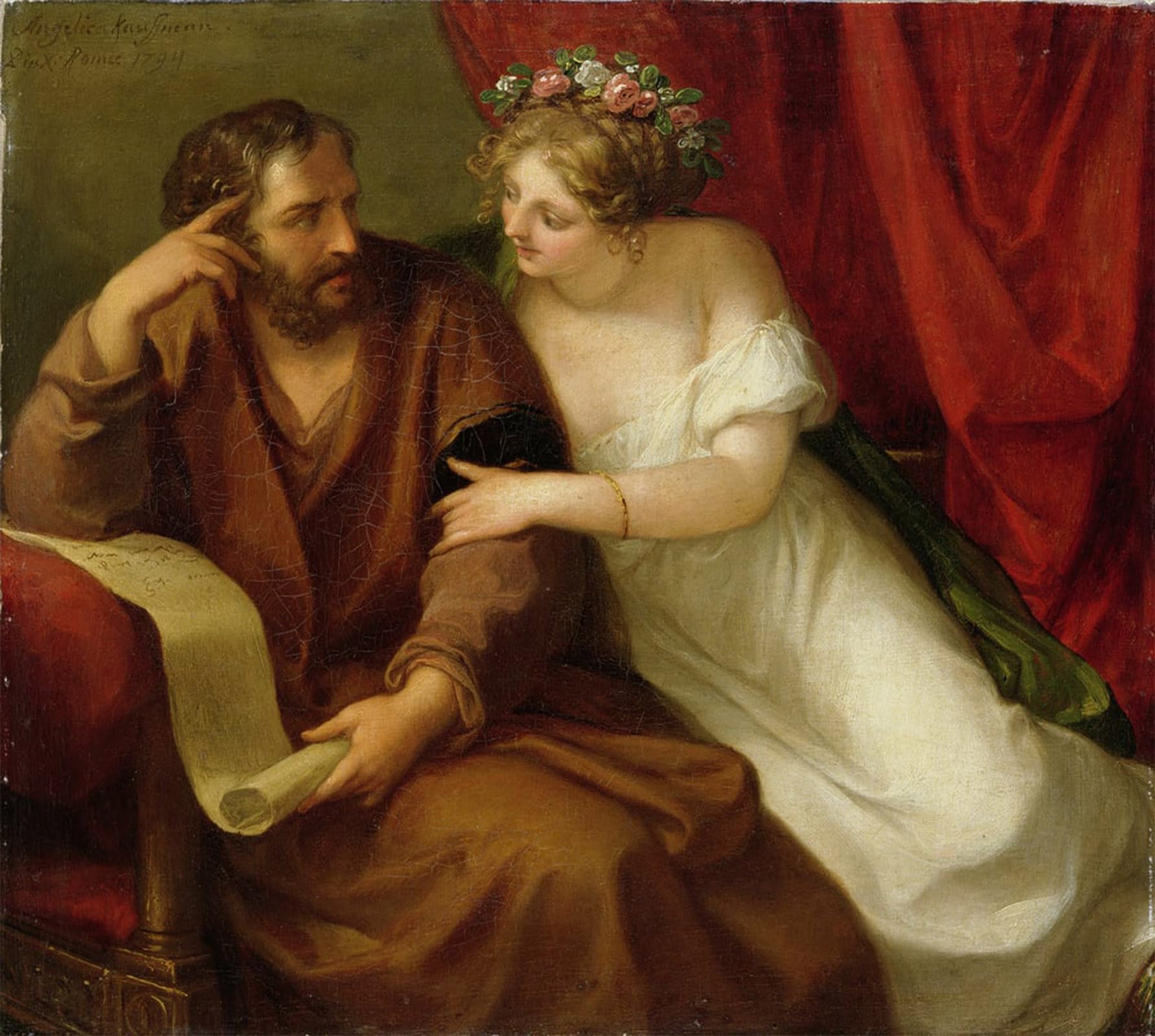 ARTXLXXBN Famous Print Painting Colorful Art Print Phryne Seducing the Philosopher Xenokrates by Angelica Kauffmann Canvas Art Decorations for Home Decor 60x90cm