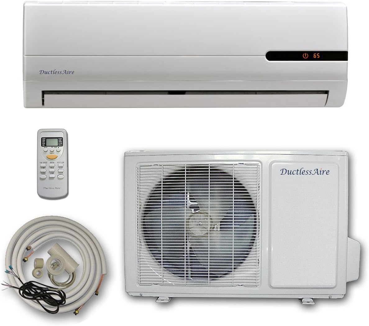 24000 Btu 208-230V DuctlessAire Mini Split Air Conditioner with Heating System, Complete Package, 23ft Kit Included