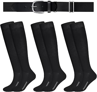 Haysandy Youth Baseball Softball Socks & Belt Combo - 3 Pairs Breathable Socks + Adjustable Belt for Kids Boys Teens