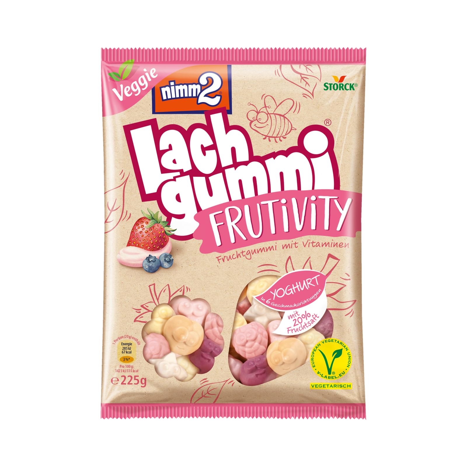 nimm2 Lachgummi Frutivity Yoghurt – 1 x 225 g – Vegetarische Fruchtgummis mit Fruchtsaft, Vitaminen und Joghurt