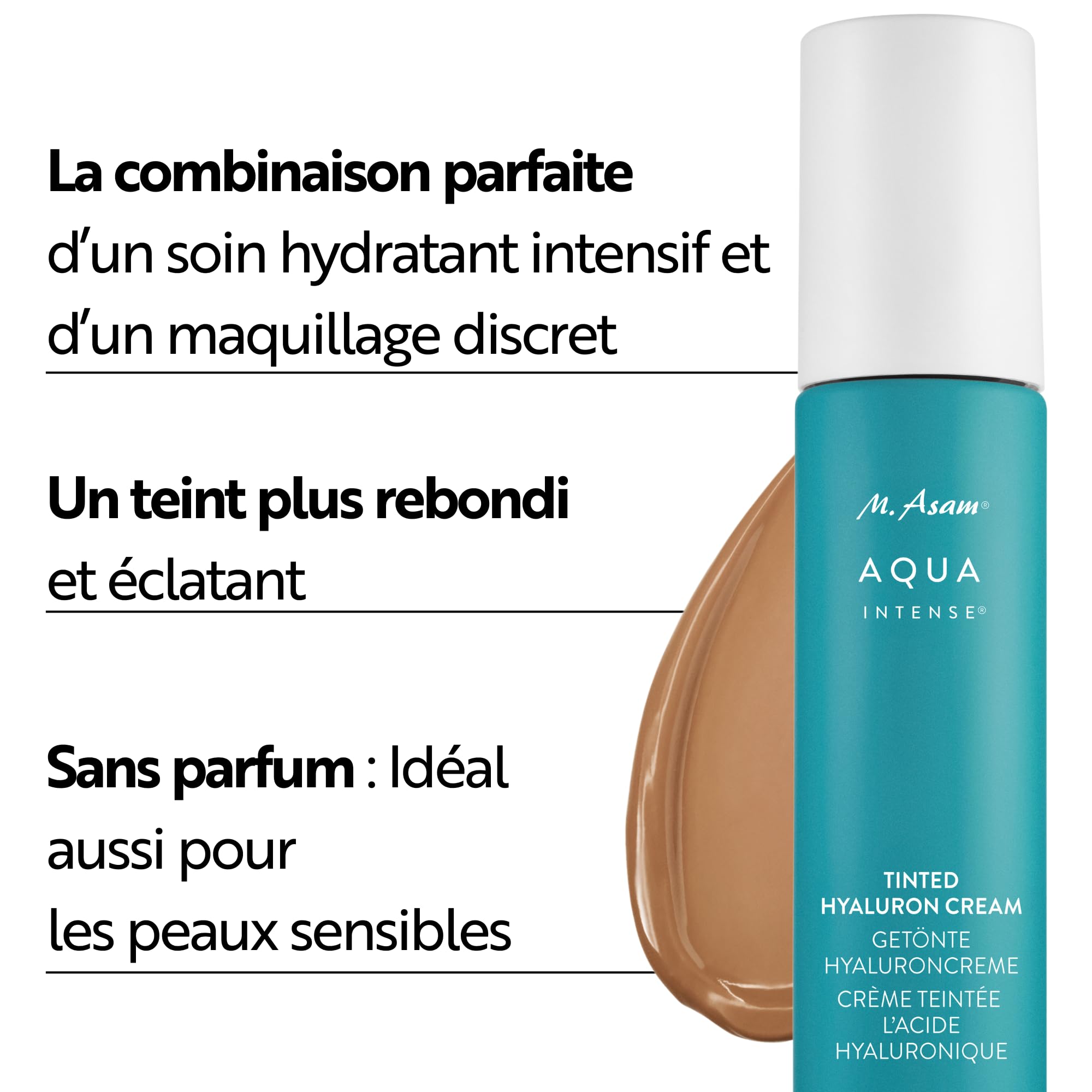 M. Asam Aqua Intense Tinted Hyaluron Cream (50ml) | BB crème à l’acide hyaluronique, Crème teintée visage hydratante, Fond de teint couvrant imperfections, Peau éclatante