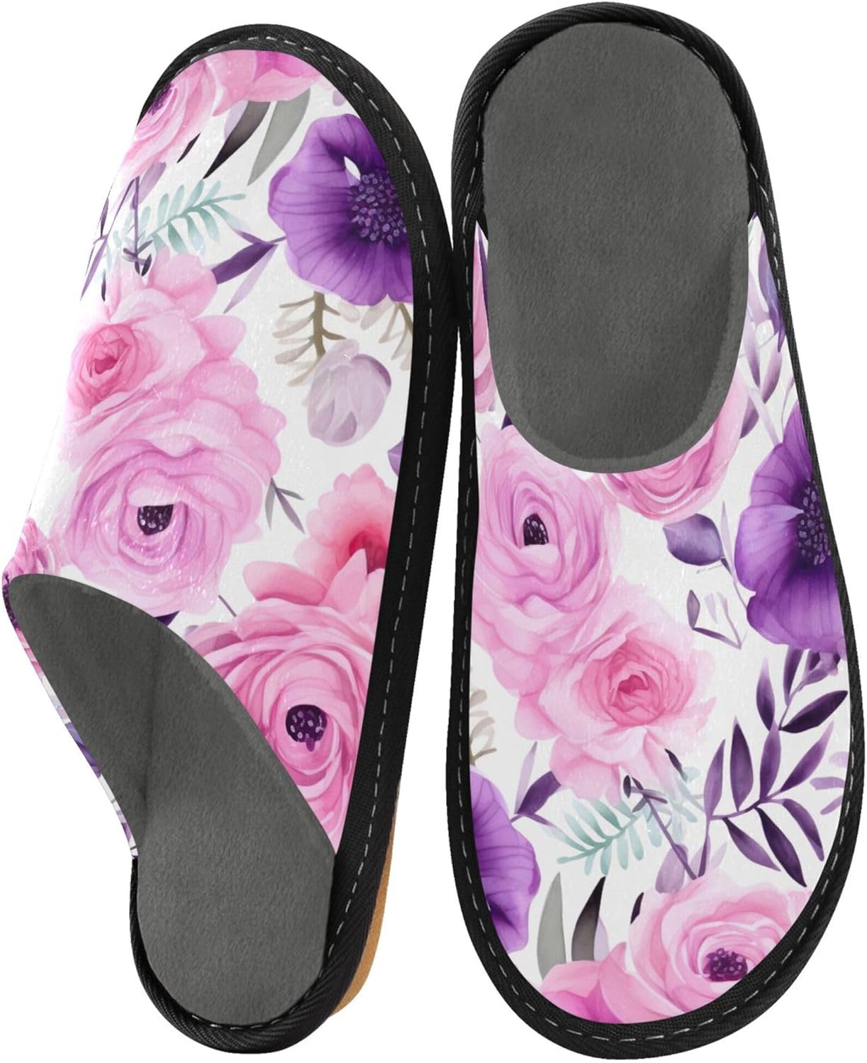 Flowers House Slippers – Cozy Fuzzy Slippers for Guests, Washable & Disposable, Perfect for Shoeless Home, Spa & Hotel Use A112894