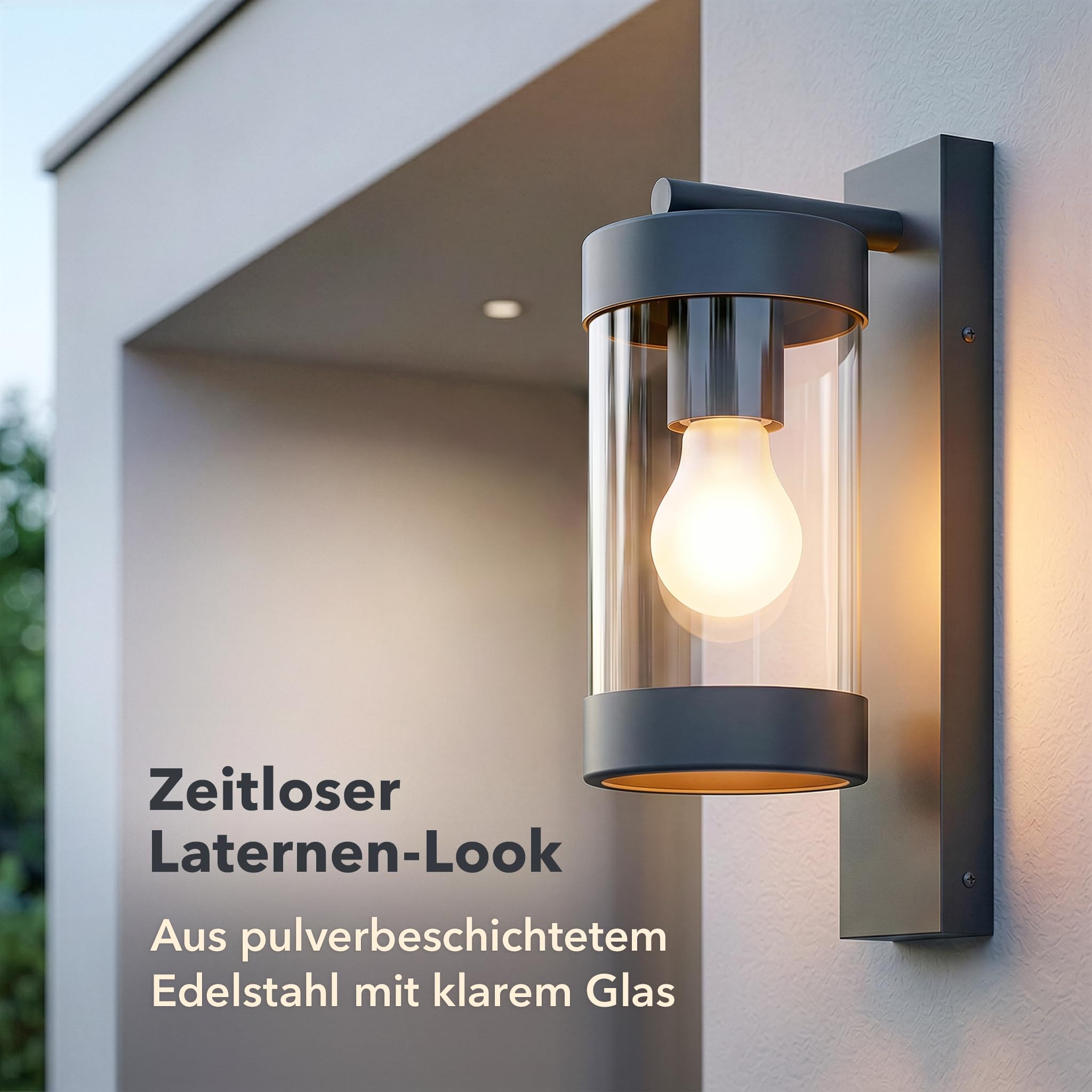 ledscom.de 4x Außenwandleuchte LAIFA anthrazit matt, Glas/Edelstahl, E27 Fassung (max. 40 W), ohne Leuchtmittel