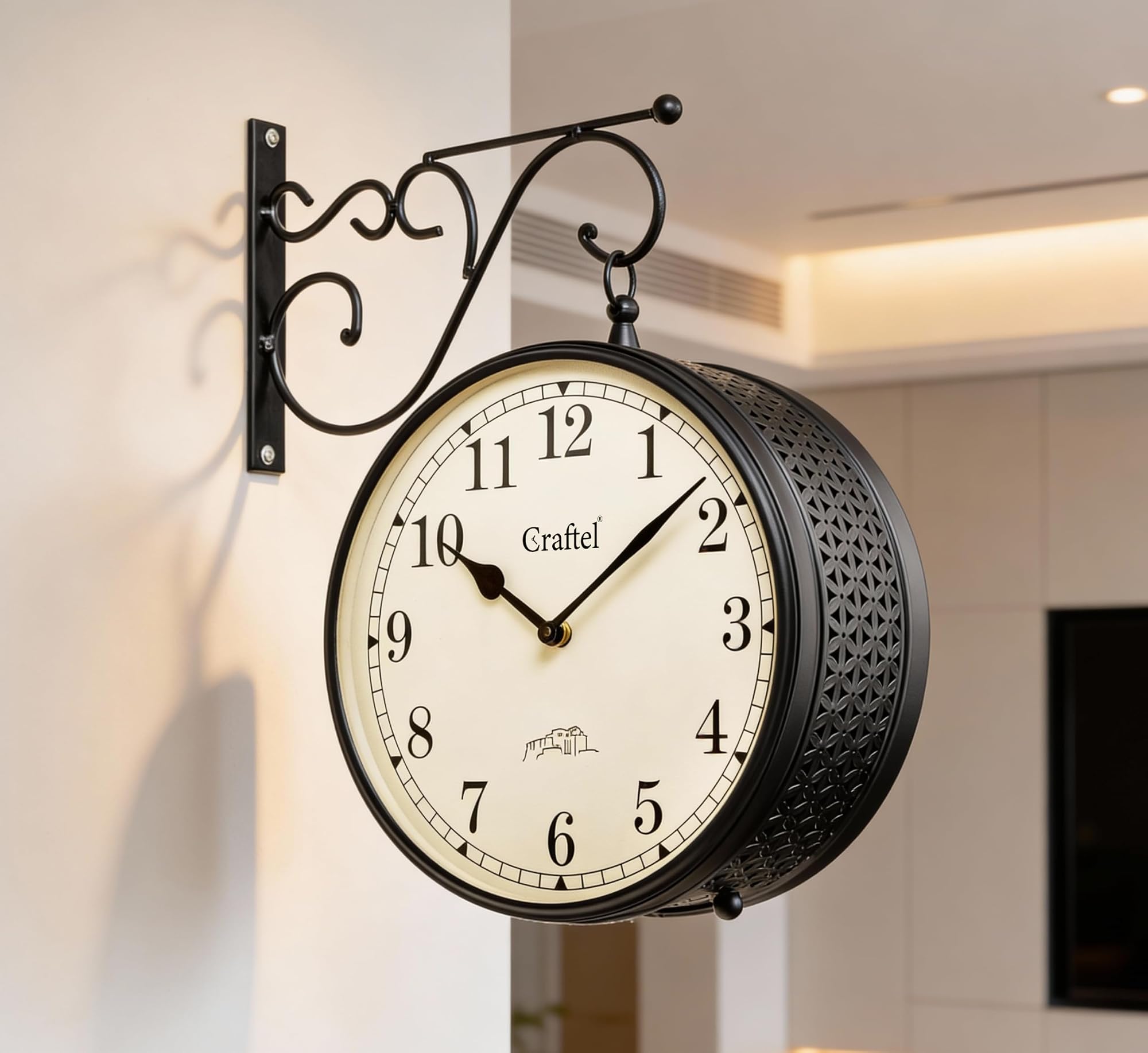 Double Sided Station Wall Clock, Powder Coated Finish