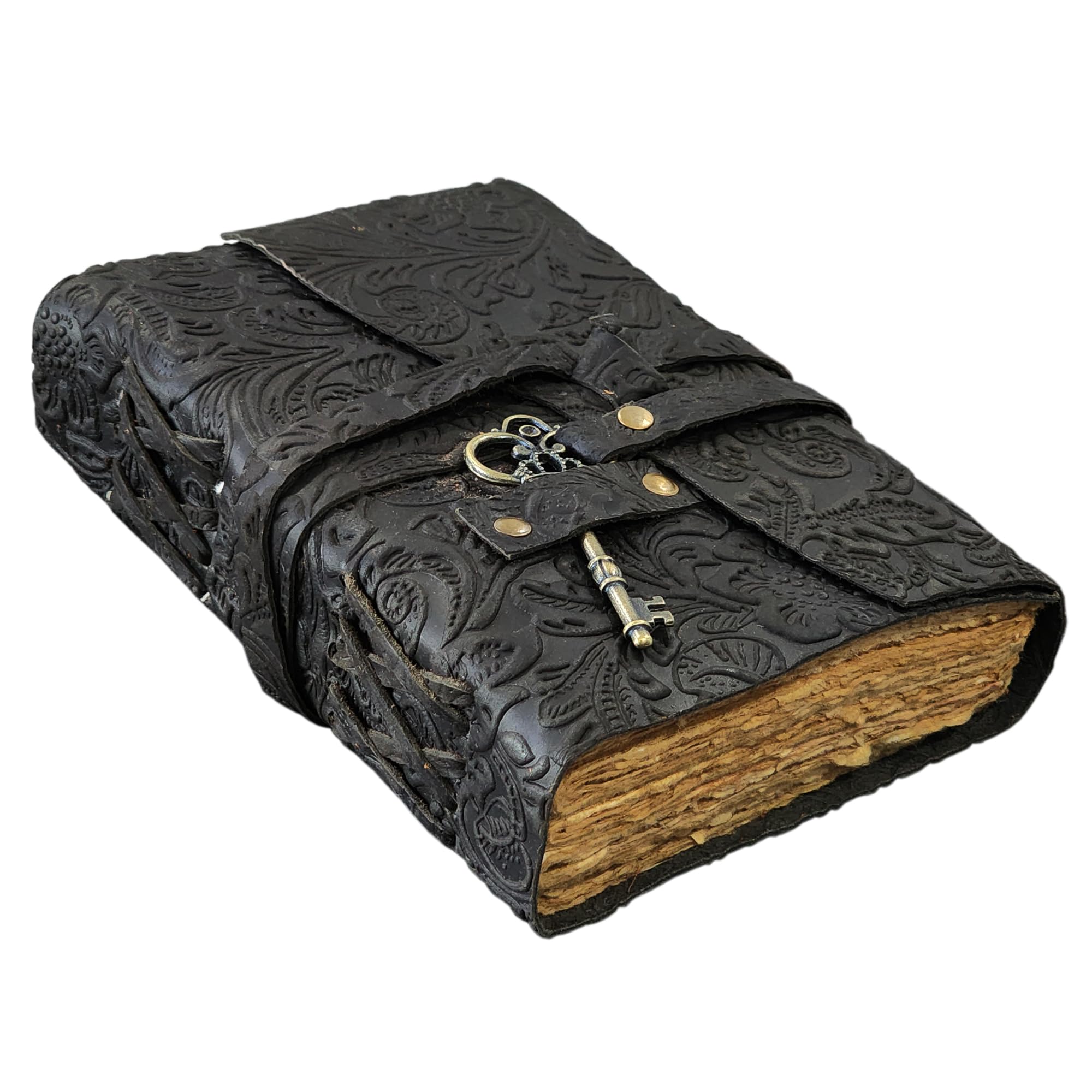 Embossed Leather Journal with Antique Key Vintage Pages Handmade Journal Leather Sketchbook Notepad Leather Travel Journal Book of Shadows Leather