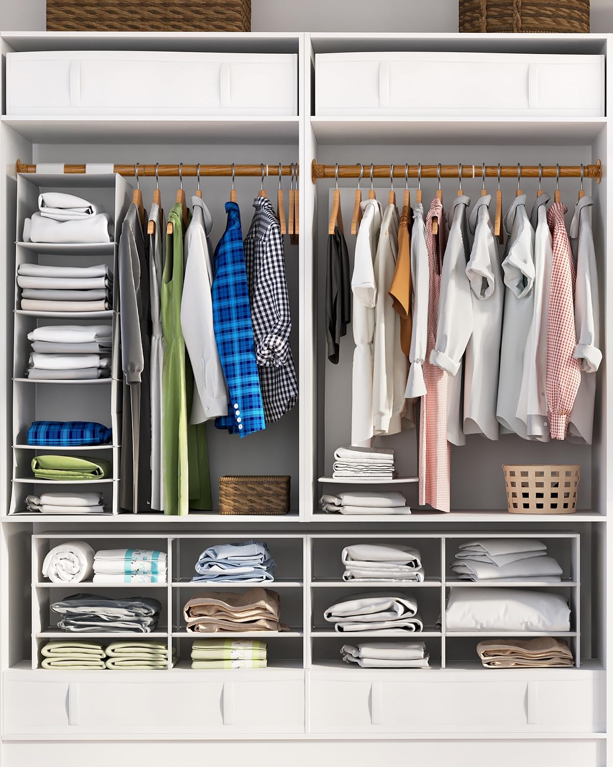 closet rods for hanging clothes, 17-52 inch heavy duty and stepless adjustable closet poles, stainless steel closet hanging rod for wardrobes, laundry room, bathroom, rv (wood-grain finish) wood-grain 17"- 52"