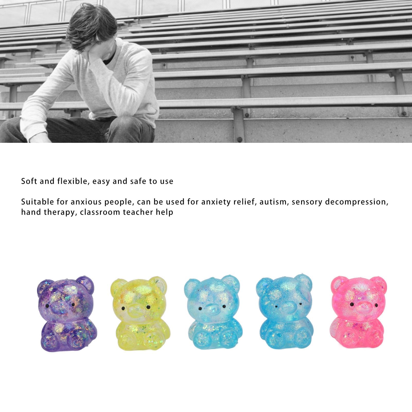 5Pcs Bear Nee Doh Stress Ball, Squishy Stress Balls Set, Squishy Slow Rising Stress Ball, Mixed Color Soft Flexible for Adults Home Office and Relaxation Use — view 6