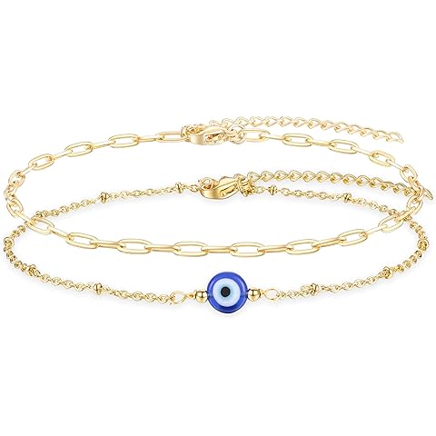 Tarsus Gold Plated Evil Eye Bracelet/Anklets Layered Amulet Nazar for Women