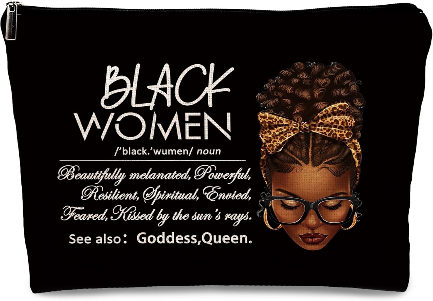 kdqua African American Makeup Bag, Inspirational Black Woman Gifts for Girl Afro Queen Linen Cosmetic Bag Zipper Pouch Travel Organizer Toiletry Bag，African American Black Gifts for Girls Friends