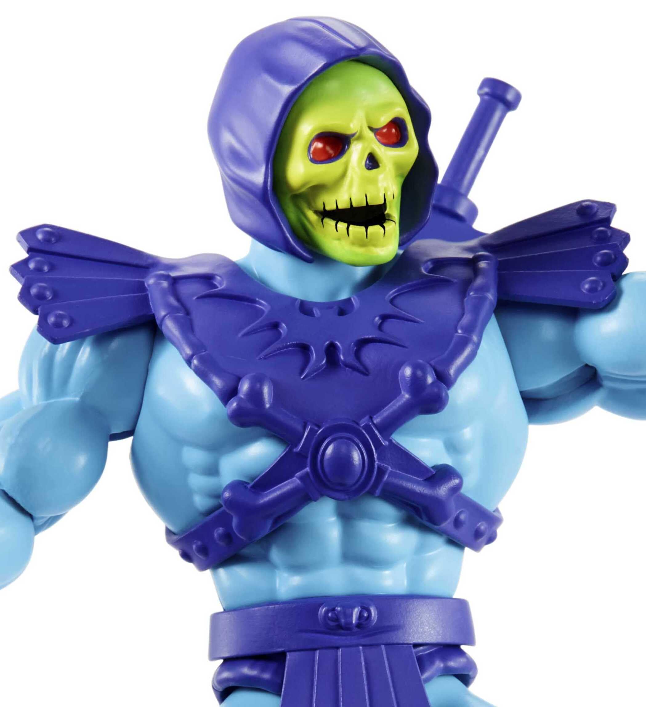 Masters of The Universe Origins Figura de acción de Skeletor, Juguete de Villano de televisión de 13,97cm, Motu 1980, diseño detallado con arnés, báculo Havoc y Espada, JNP98