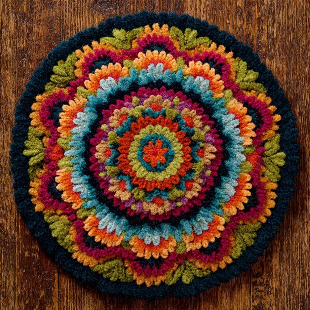 kitphoenix Round DIY Latch Hook Rug Kits Scarves 20X20Inch (50X50Cm) Easy for Beginners Round Carpet Crochet Yarn Craft Large Rug Hook and Latch Tapestry for Home Decor