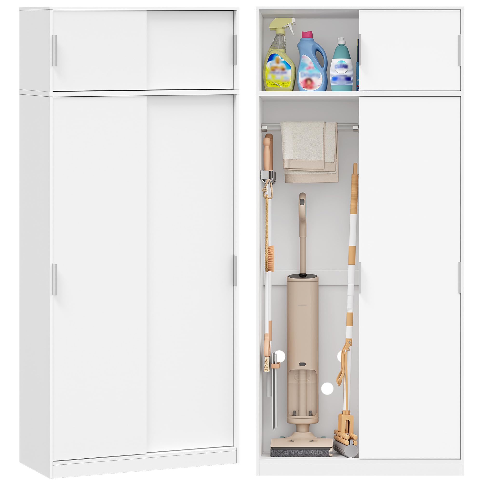 Hzuaneri Mobiletto Portascope Multifunzione,Vano Aspirapolvere,35x80x180 cm