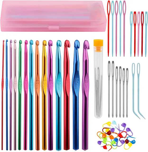 Kit de 53 crochets ergonomiques pour laine avec accessoires de tricot