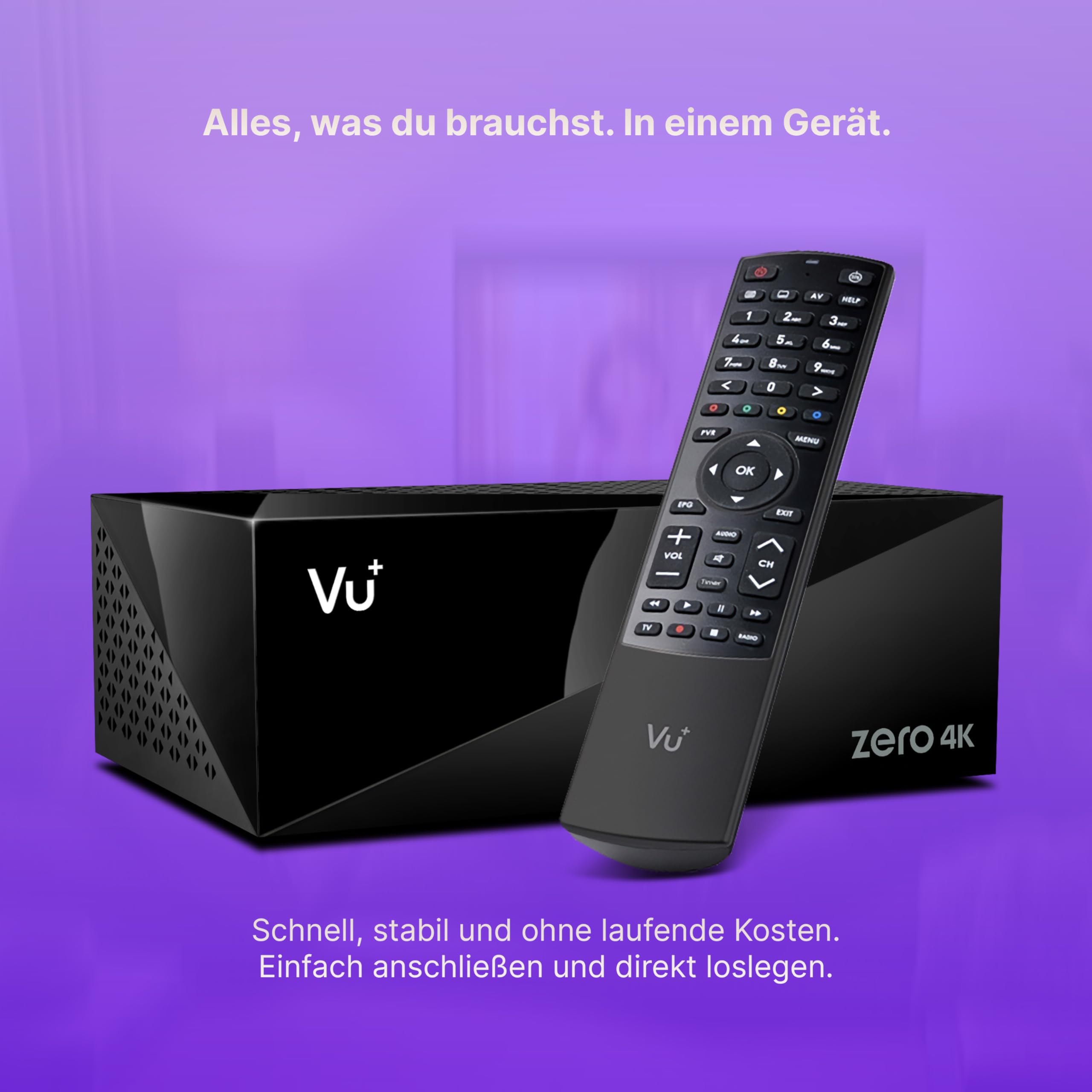 VU+ Zero 4K Combo Kabel- und Antennen-Receiver UHD 2160p – DVB-C/T2 Hybrid-Tuner mit HDR10, HLG, CI+ Slot, Linux Enigma2, HDMI 2.0 und HEVC, freenet TV bereit, lüfterloser Receiver, schwarz