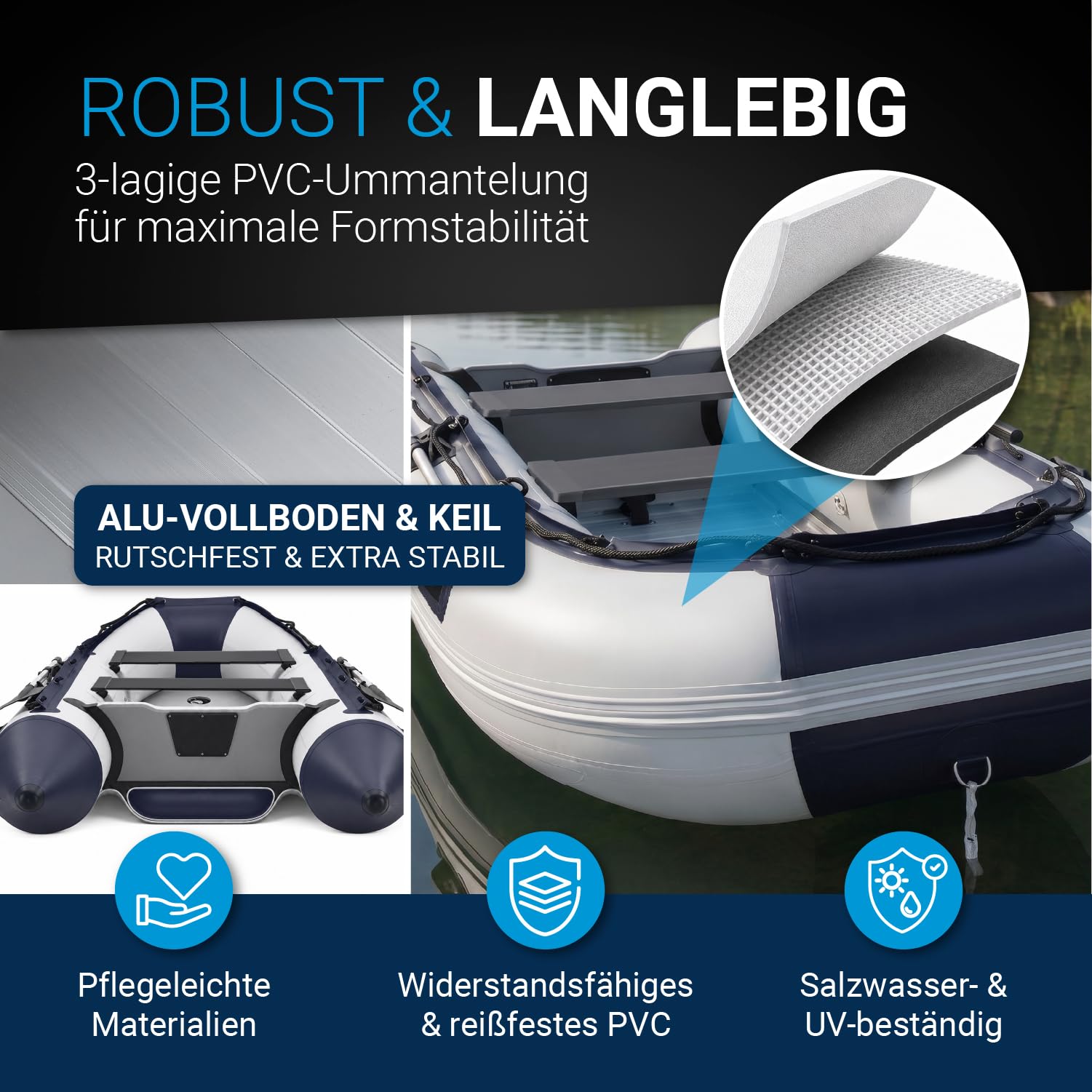 ArtSport Schlauchboot 3,20 m für 4 Personen mit 2 Sitzbänke & Aluboden - Paddelboot mit Paddel, Pumpe, Tasche & Reparaturset - Angelboot aufblasbar