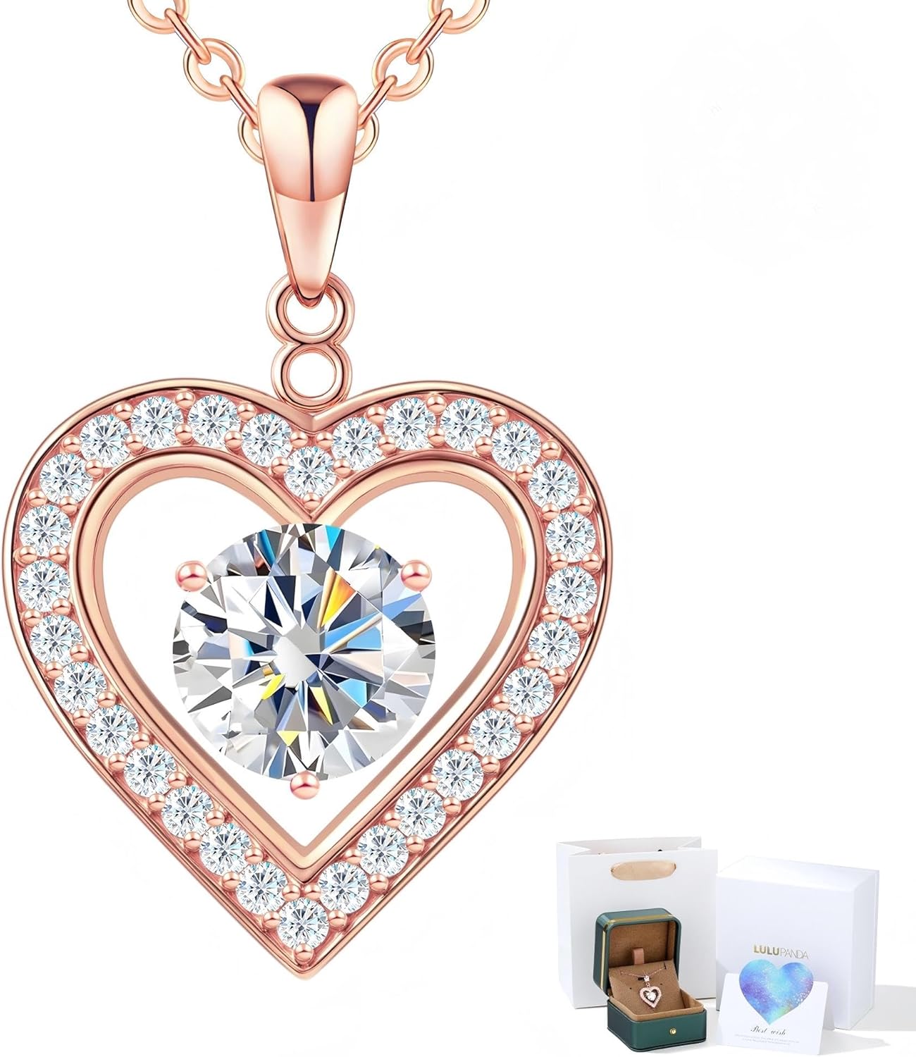 Heart Pendant Necklace for Women: Luxury Gift for Wife Girlfriend Mom/Her - 3ct D Color Moissanite - Gold Jewelry with Gift Box- Hypoallergenic & Adjustable Chain - Daily & Special Occasion Wear