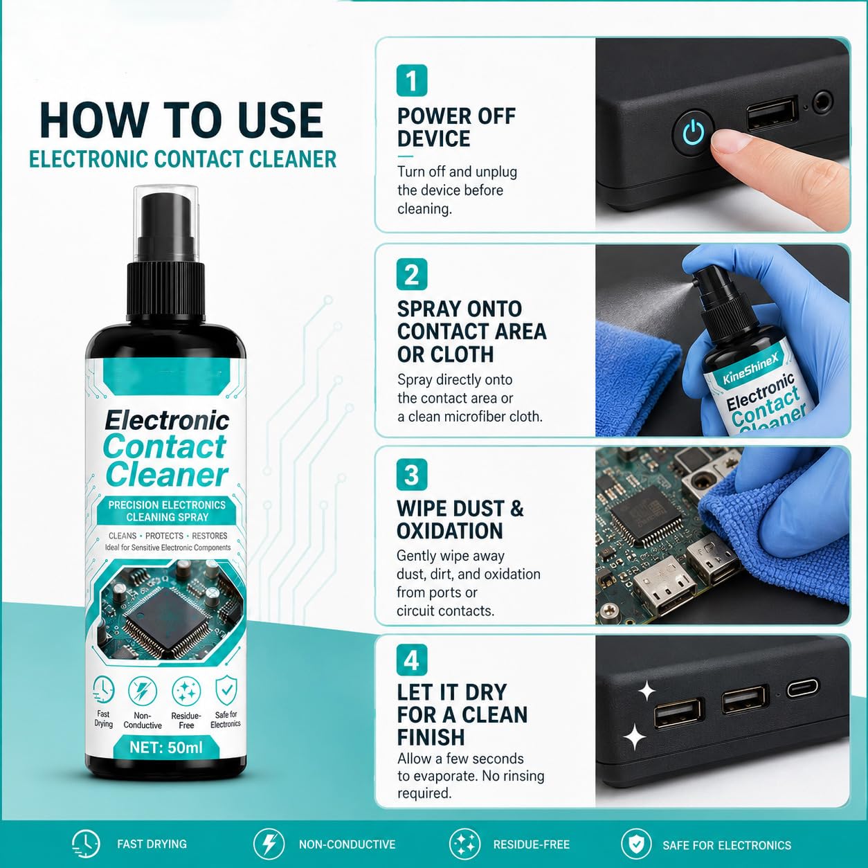 PCB Kontaktreiniger Spray für Leiterplatten, schnell trocknender Elektronikreiniger 100 ml (5pcs)