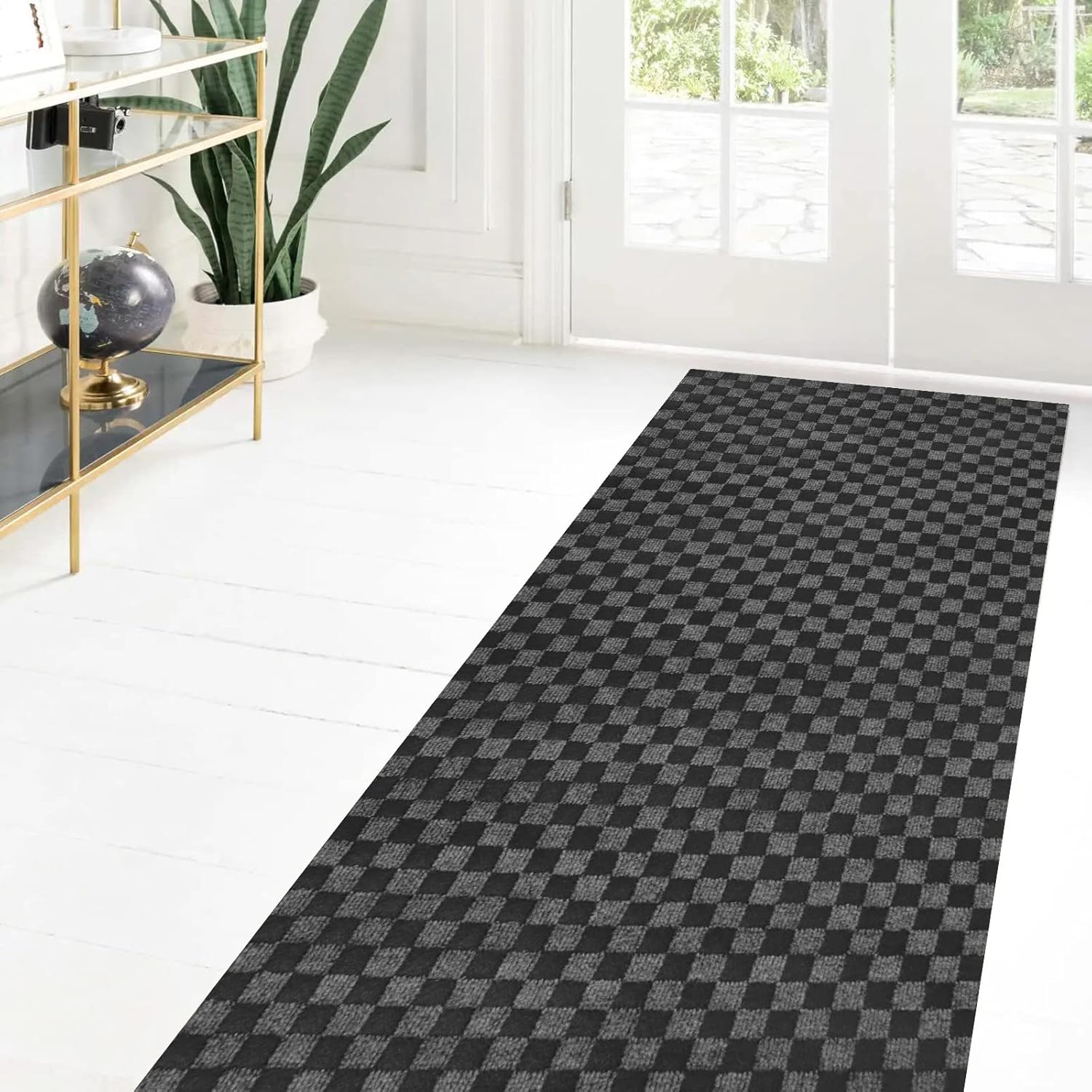 ZGR HOME&GARDEN Custom Size Runner Rug 4 ft x 45 ft, 2-82ft Carpet Runners Hallway Entryway Kitchen Garage Laundry Room Area Rugs with Non-Slip Rubber Backing, Checkered Black