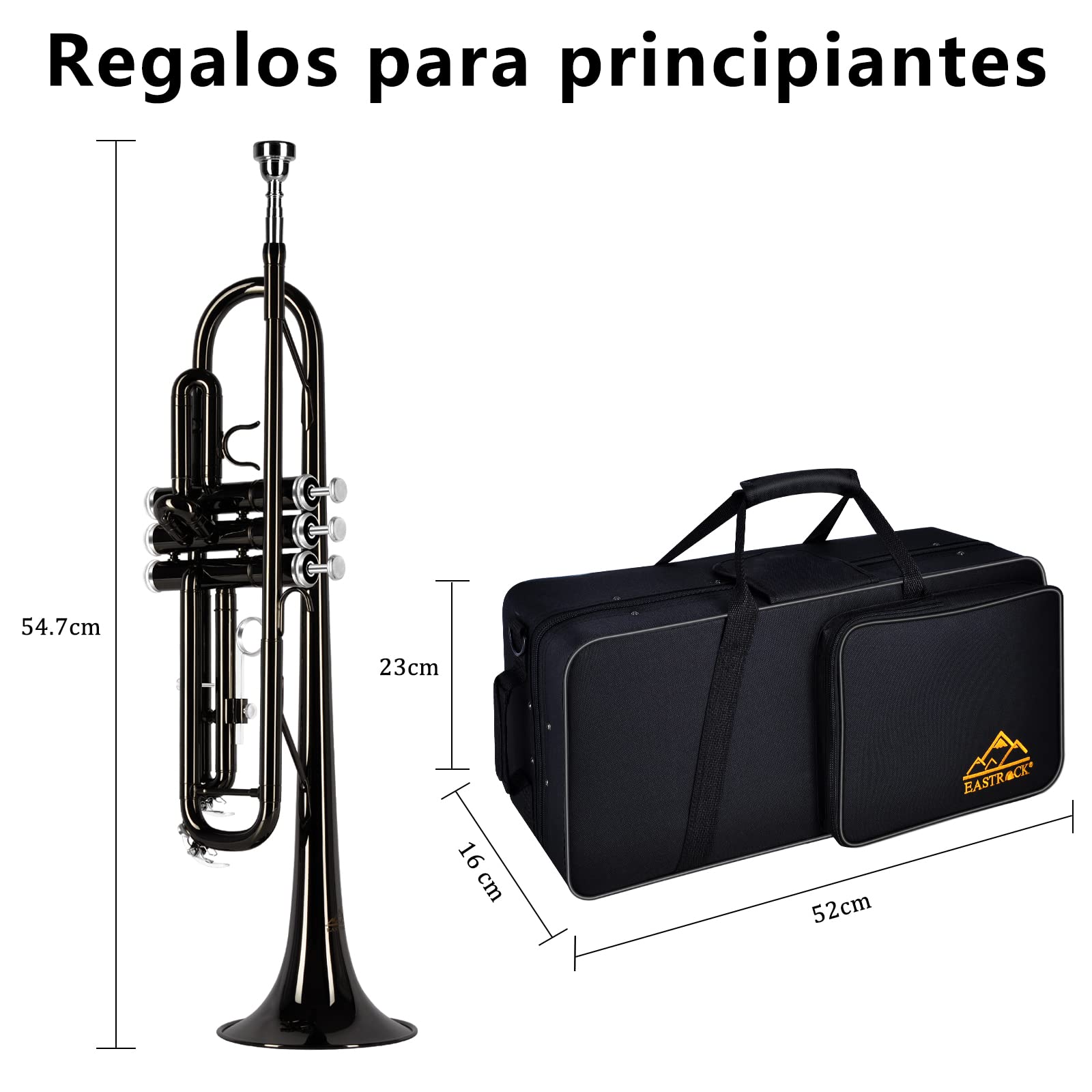 EASTROCK Trompeta Sib Estándar de Latón Instrumentos Musicales Boquilla 7C con Estuche para estudiantes principiantes (Negro)