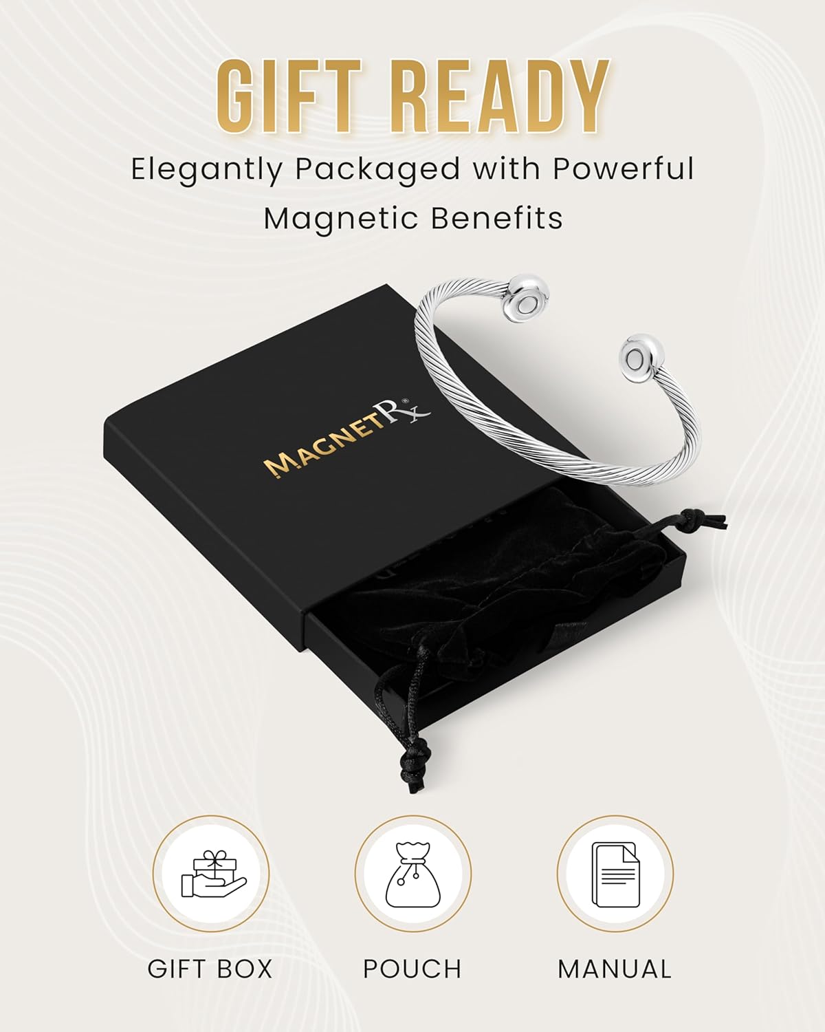 MagnetRX® Magnetic Bracelet Cuff - Twisted Cable Stainless Steel Bangle Magnetic Bracelets - Elegant Golf Bracelet Men & Women (Silver | Medium) - Image 6