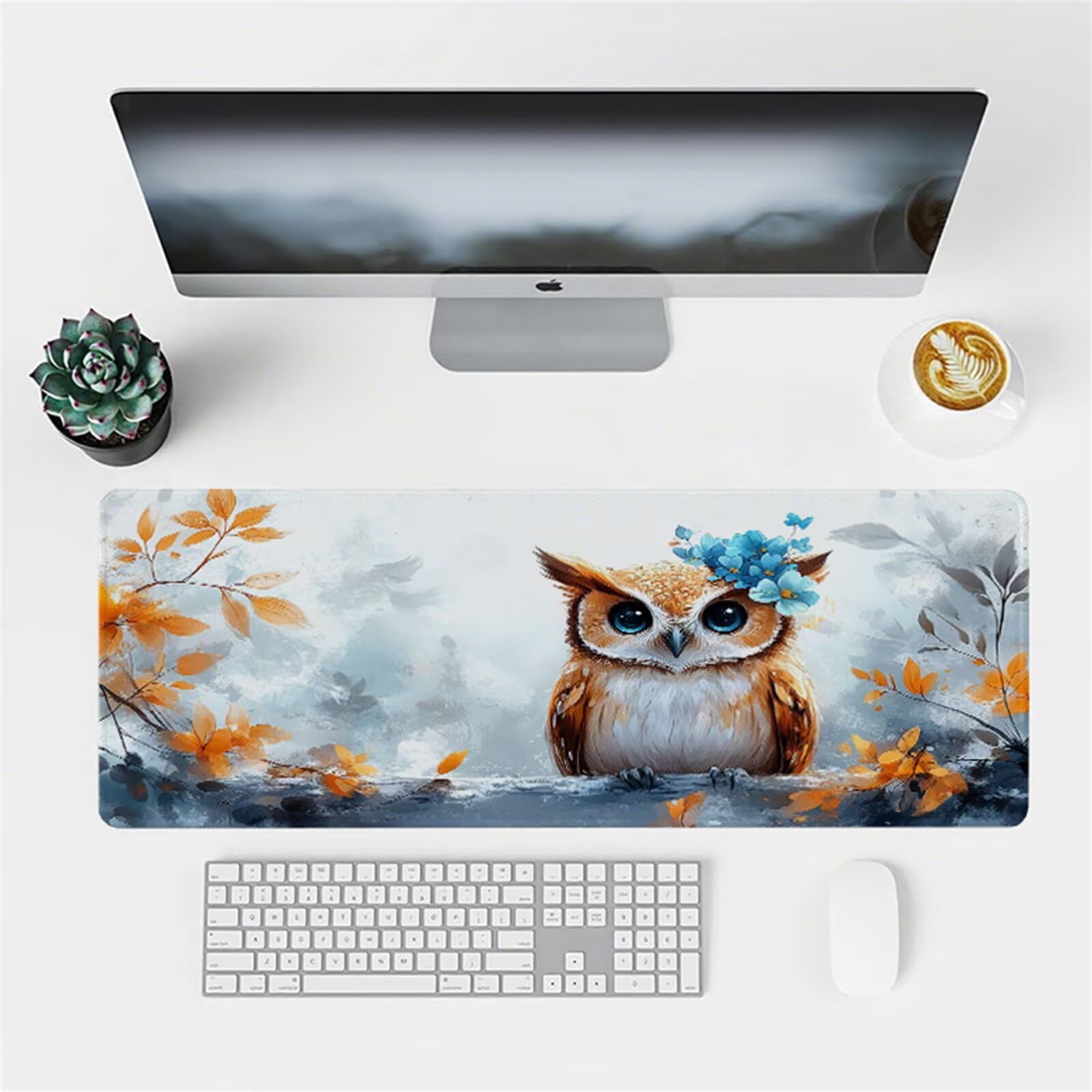 Podkładka pod mysz XXL 1500 x 800 x 3 mm, biała podkładka pod mysz, wodoodporna sowa biurko mata biurkowa ze zszytymi krawędziami i antypoślizgową podstawą akcesoria biurkowe, do biurka komputera