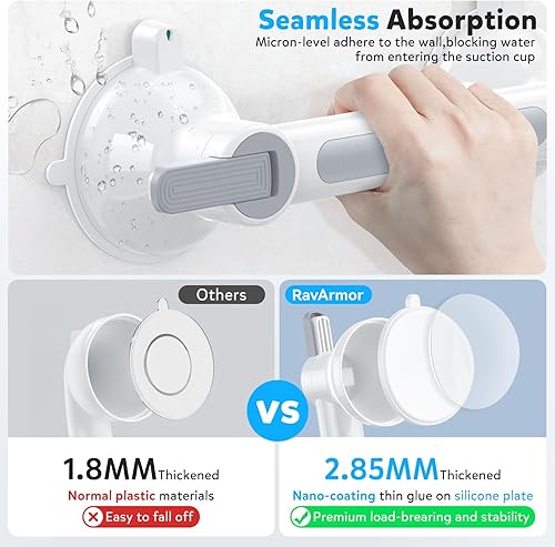 Miniatura 3 de RavArmor Paquete de 2 barras de agarre para ducha con indicador de color, ventosa al vacío de nano-pegamento, mango de ducha antideslizante y grueso
