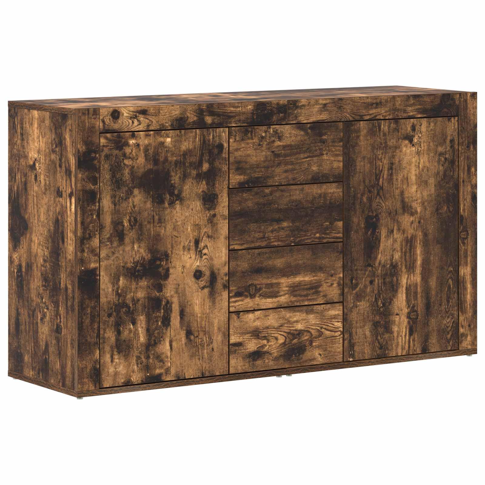 Aparador de roble ahumado de 120 cm con 4 cajones y 2 puertas para salón