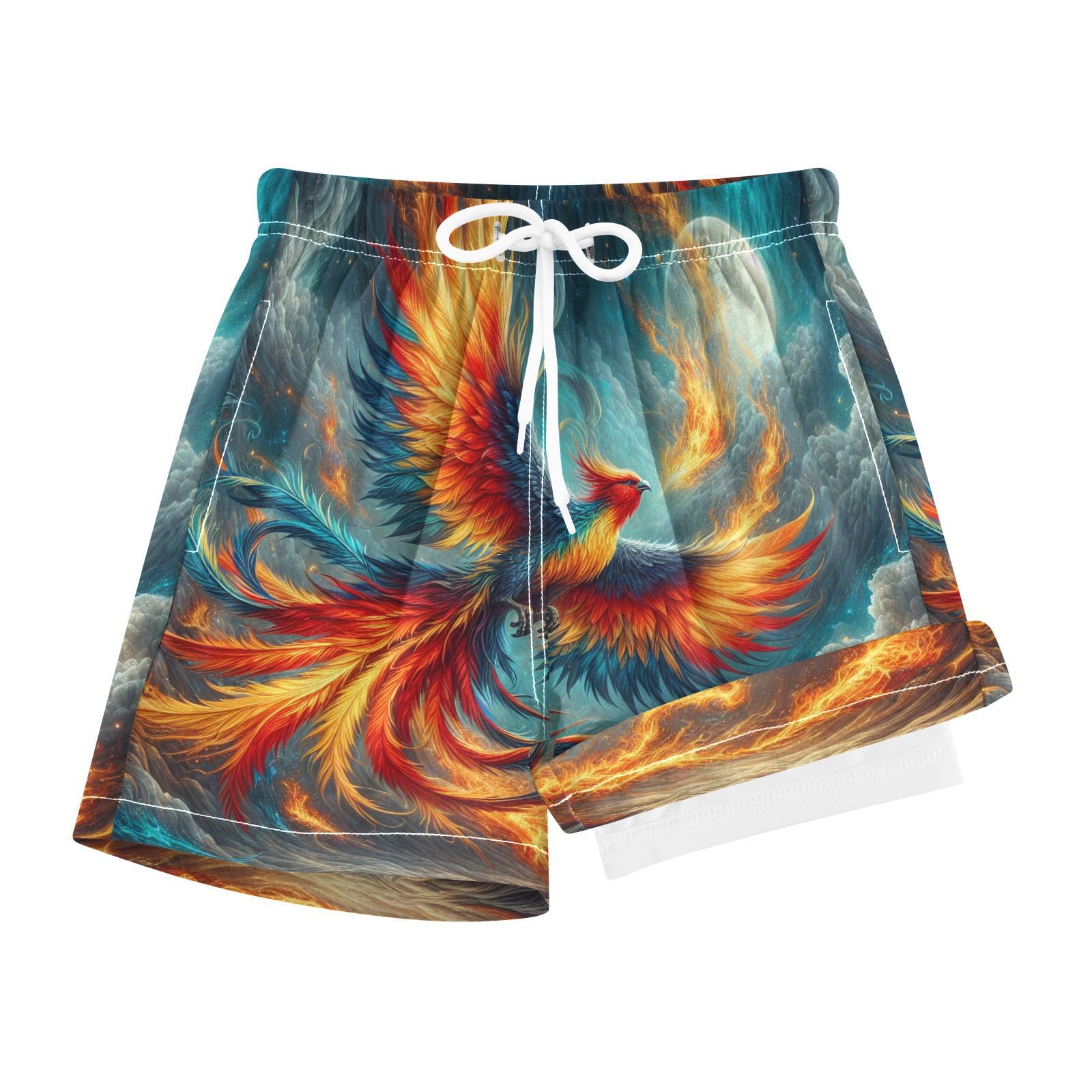 YANENDIE Boy Swim Trunks with Compression Liner Flying Phoenix Boys Swim Shorts Quick Dry Beach Shorts
