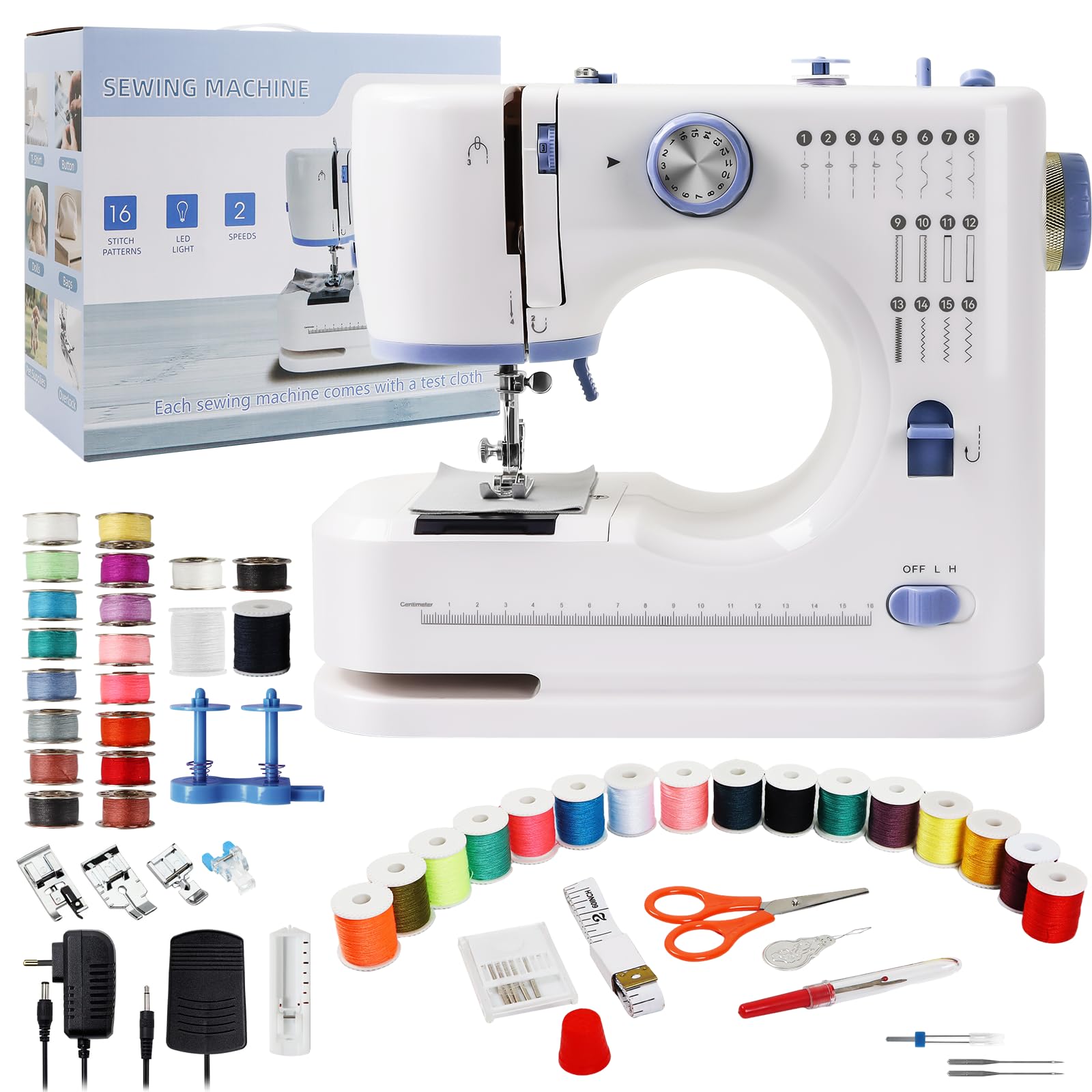 Qoosea Macchina da Cucire Elettronica, 16 Punti di Cucitura Mini Macchina da Cucire per Principianti e Bambini, Cucitrice Portatile per Tessuti con Luce LED e Kit di Attrezzi, Viola