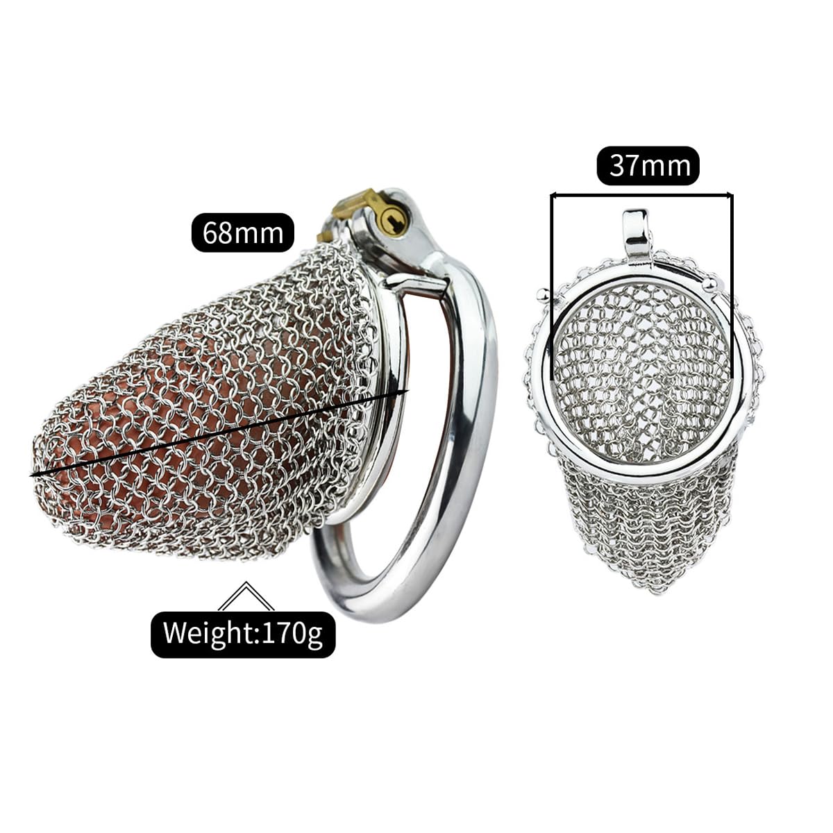 AAKOMA Cage de chasteté ventilée en acier inoxydable avec chaîne en filet, dispositif de chasteté, facile à porter, jouets sexuels d'exercice pour pénis SM masculin adulte - Anneau circulaire 45 mm