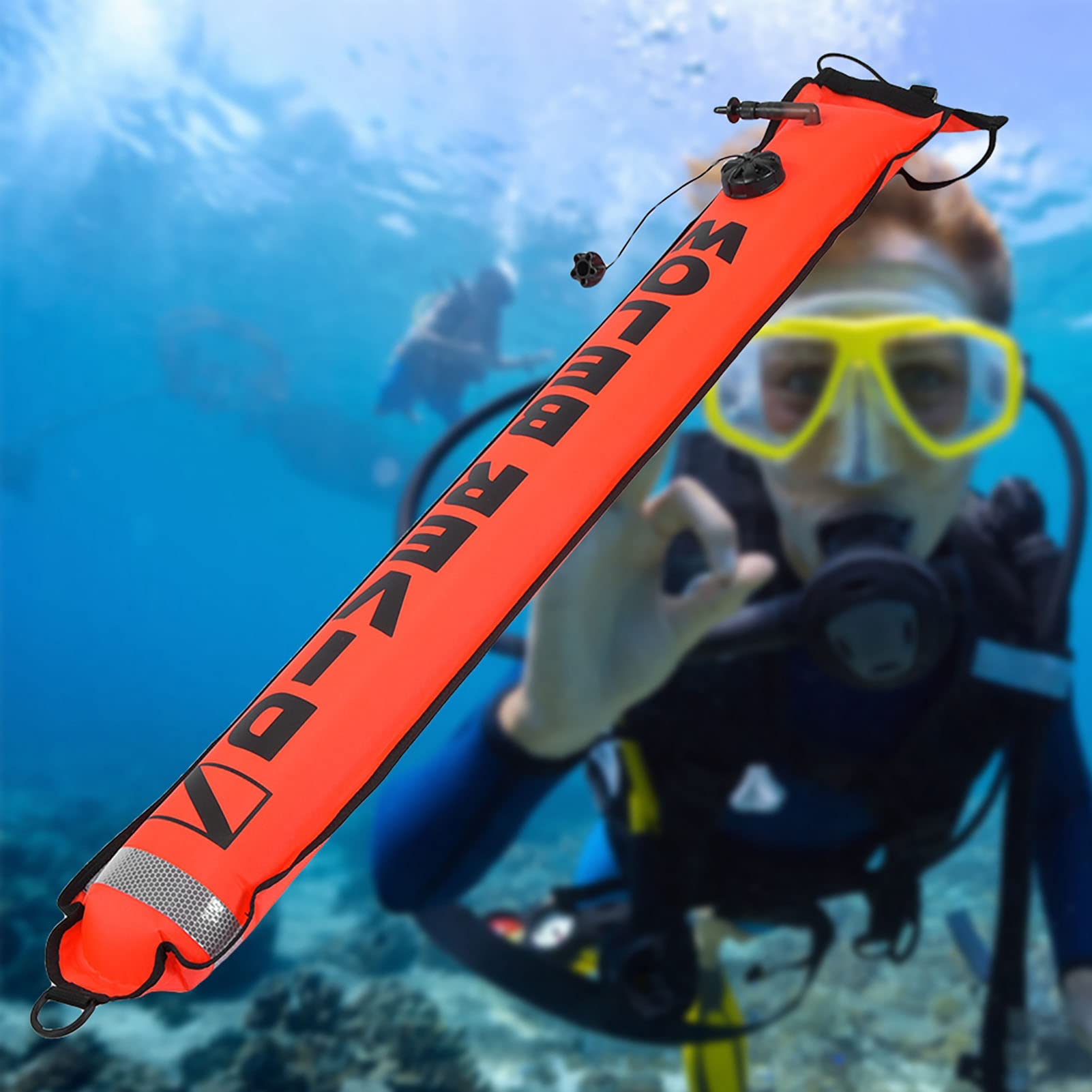 KIMISS 4 Pies de Alta Visibilidad, Buceo SMB Señal de Superficie Buceo SMB, Marcador de Superficie Boya de Marcador de Buceo Inflable (Rojo)