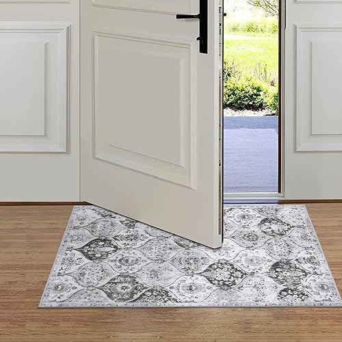 Miniatura 5 de Lahome Alfombra marroquí con diseño de enrejado pequeño, de 2 x 3 pies, ultrafina, suave, antideslizante, para puerta de interior, envejecida,