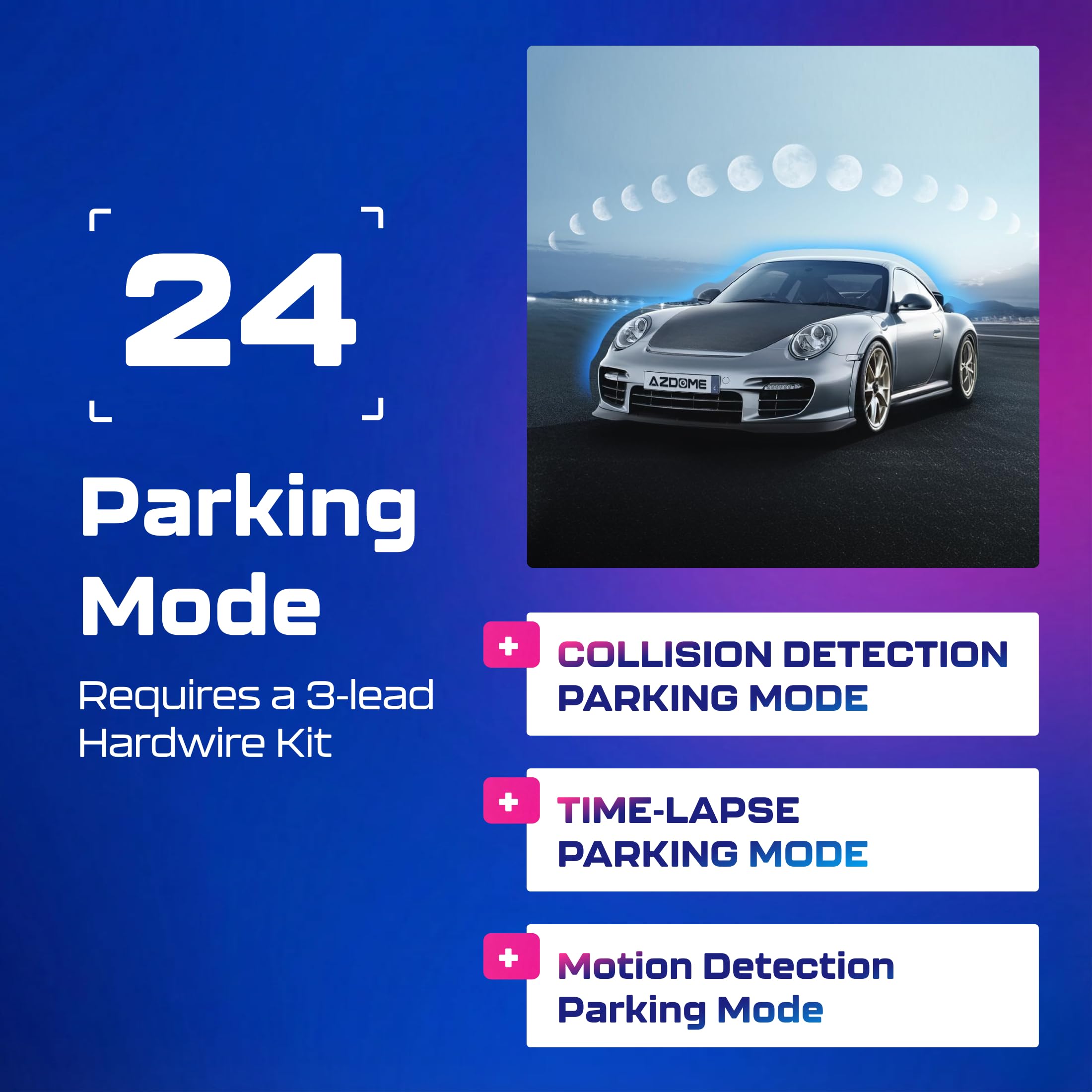 AZDOME GS63H Pro 4K Dashcam Voiture Avant Arrière, Caméra Embarquée WiFi 6 GPS avec Carte SD 64Go, 4K+1080P, Vision Nocturne WDR, Mode Parking 24H, G-Capteur, Enregistrement Boucle（Noir Mat）