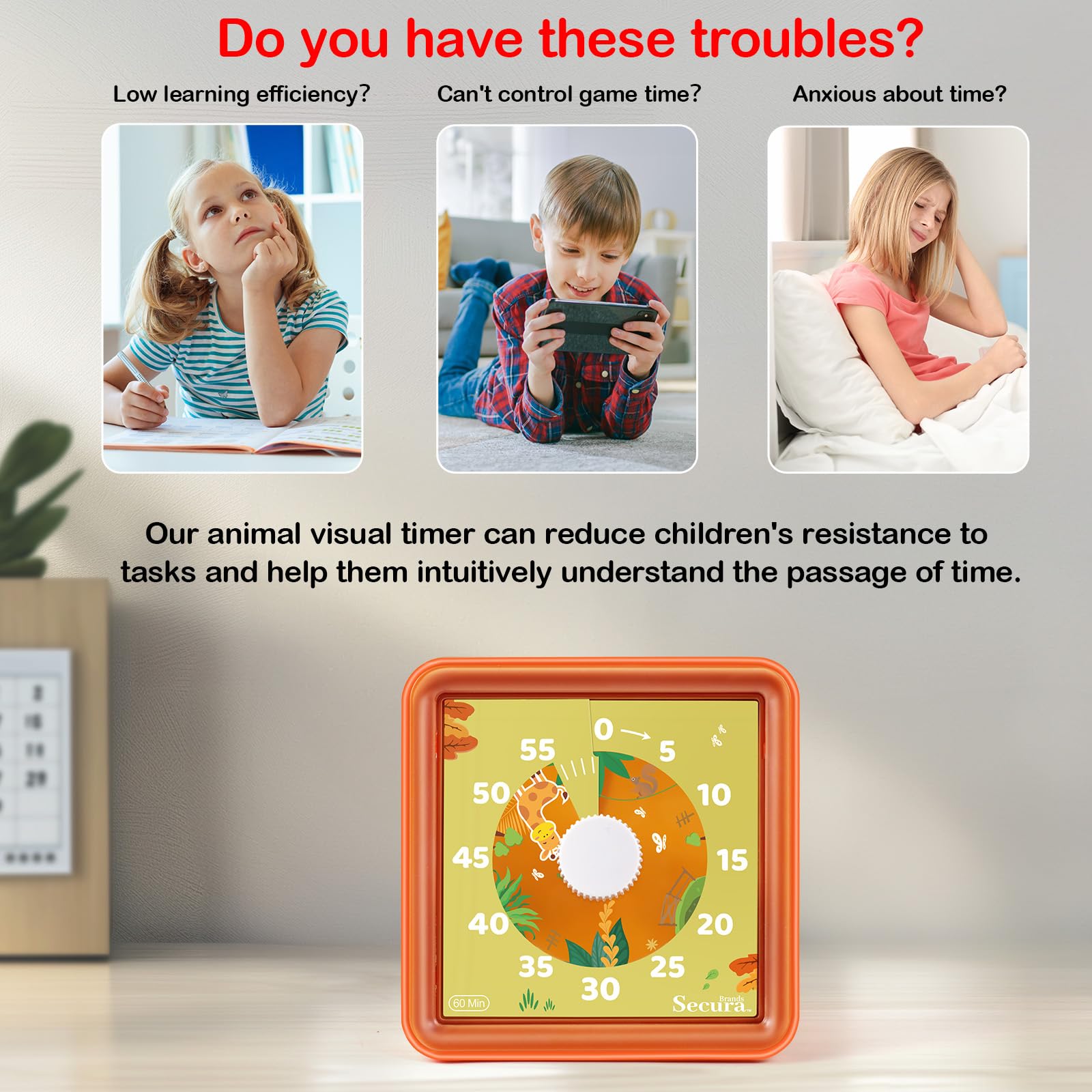 Secura 60-Minute Visual Timer, Countdown Timers for Kids Time Clocks, Classroom Time Tracker, Time Management Tool (Orange & Orange) - Image 4
