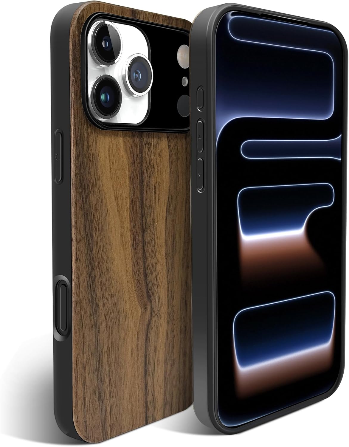 Wood Case for iPhone 17 Pro Max Case, Real Wooden Grain TPU Shockproof Slim Cover for 17 Promax, Supports Wireless Chargers, Suitable for DIY Carving (Natural Walnut Woodgrain)