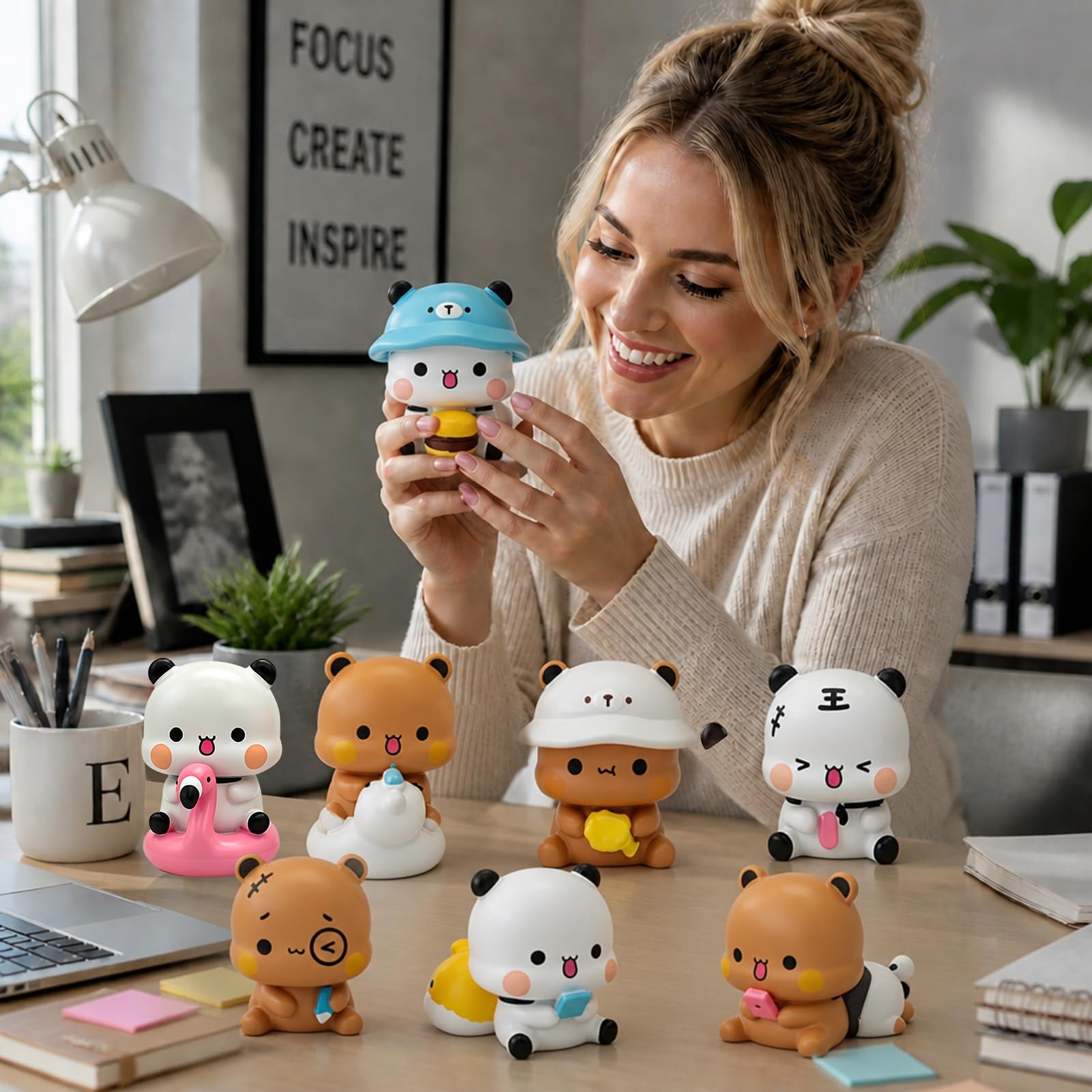 Set De 4 Figurines Bubu Dudu à Tête Ballante – Panda Super Mignon Pour Déco Voiture, Bureau Ou Chambre
