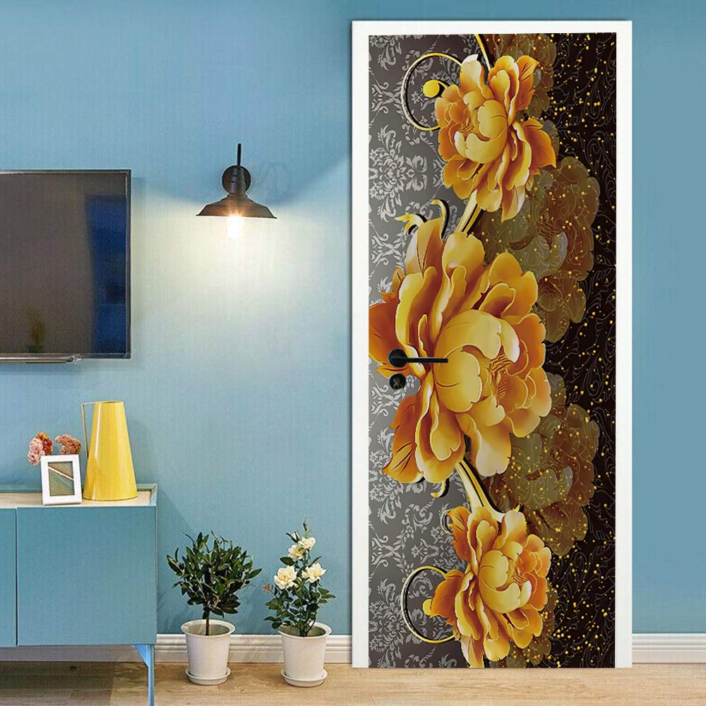 Papier Peint Trompe Oeil Pour Porte Sticker Porte Trompe L'Oeil Effect Fleurs De Rue Poster Mural Placard Stickers Frigo Cuisine