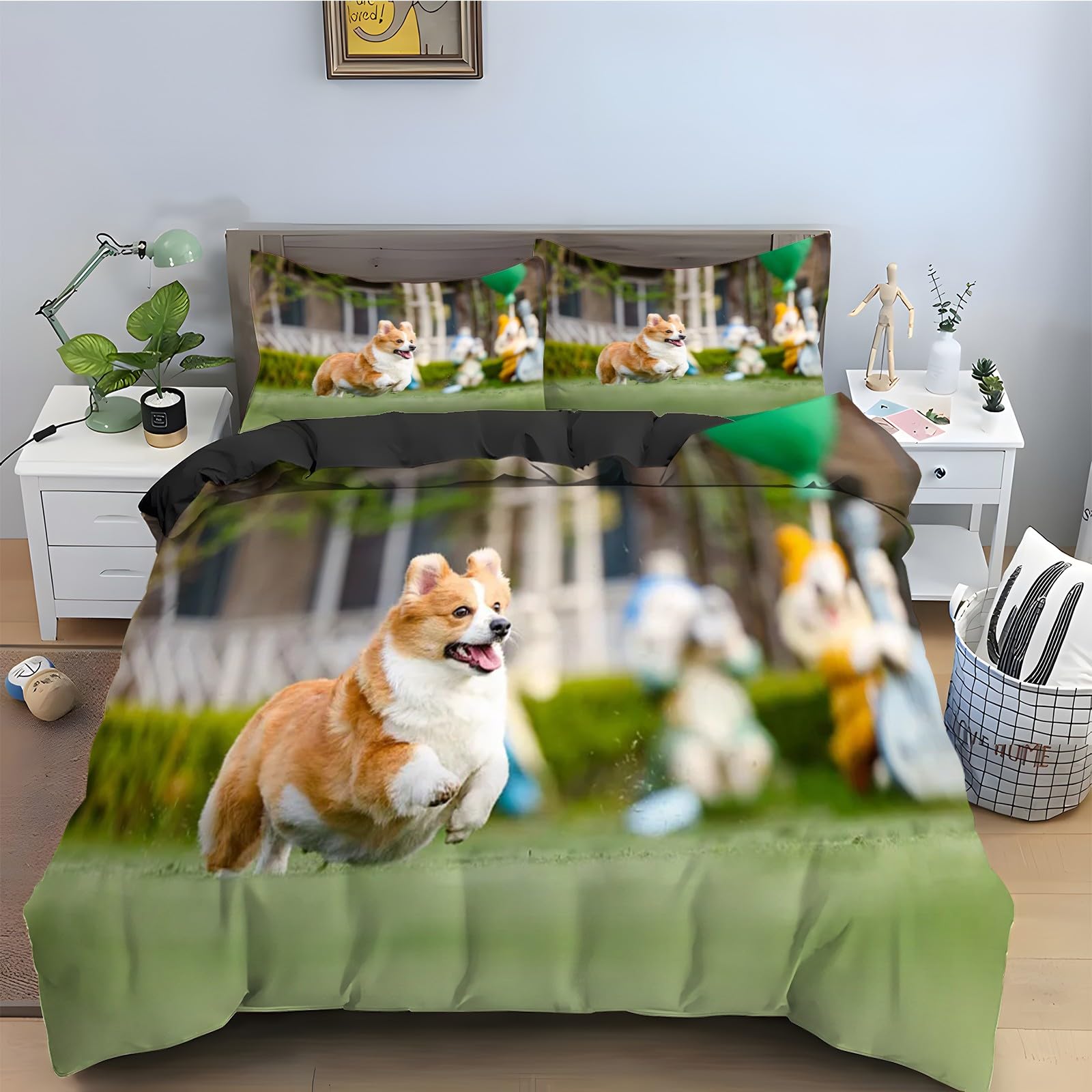Parure de lit Corgi 240x260 cm avec housse de couette et 2 taies d'oreiller
