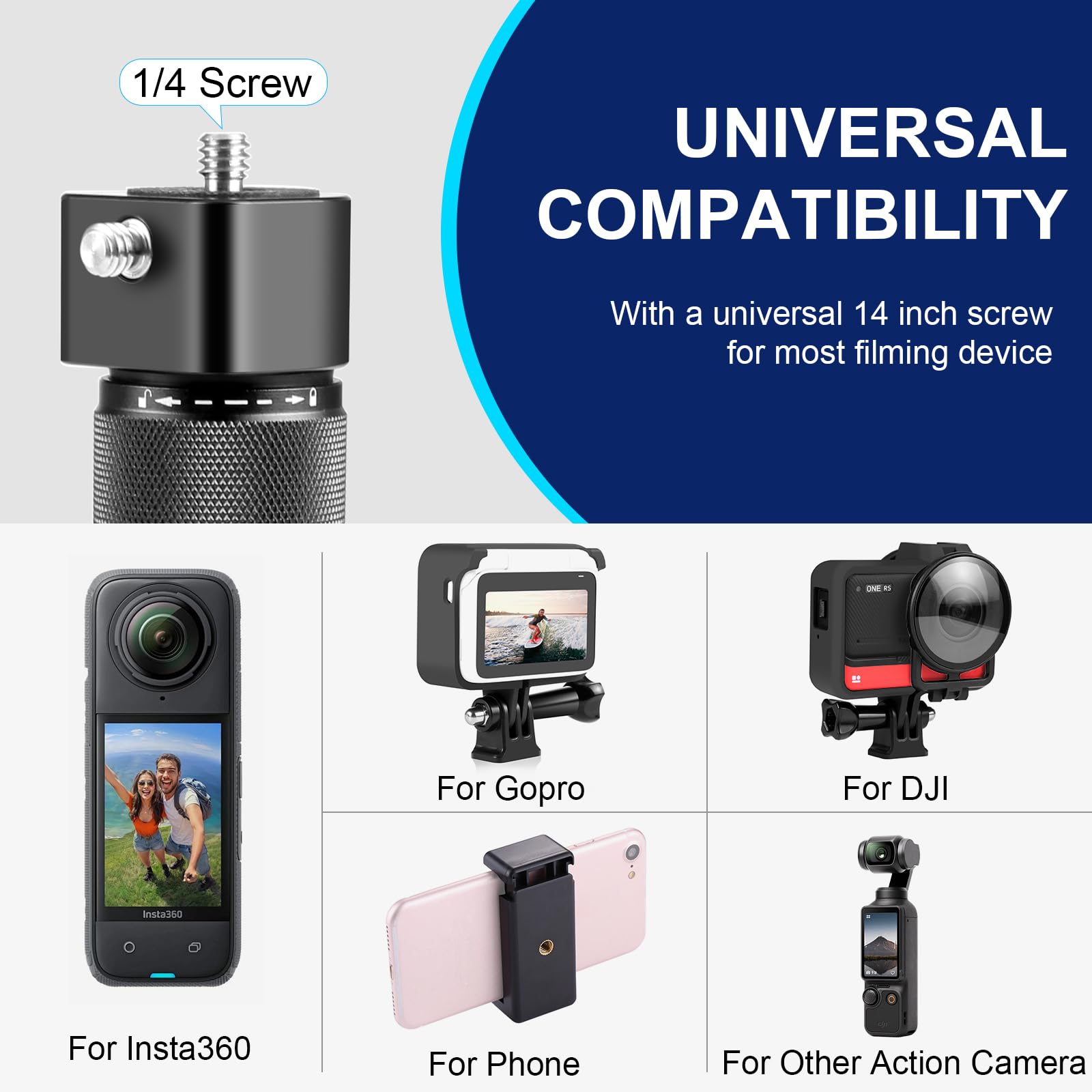 PULUZ Kamerastativ Mini, Insta 360 Allzweck Atativ, Insta 360 Bullet Time Handle mit ‌Dual 1/4-Zoll-Schrauben ür Insta360 X3 X4 X5 ONE X2 für Gopro Hero 12 11 10 8 7 6 5