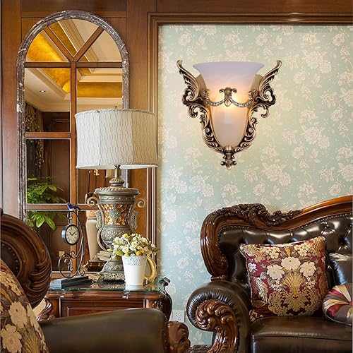 Miniatura 5 de Aplique de pared, apliques de pared dorados, juego de dos alas de ángel únicas estilo blanco lámpara de pared de vidrio blanco, luces de pared