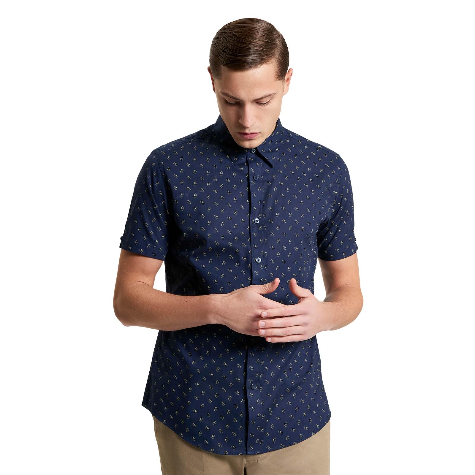 Ben Sherman Stipple Print Short Sleeve Shirt for Men in Dark Navy, 4XL