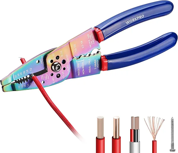 WORKPRO 8" Wire Stripper/Wire Crimping Tool, Wire Stripper Tool for 10-22 AWG,Wire Cutter, Wire Crimper, Cable Stripper, Wiring Tools and Multi-Function Hand Tool with Titanium Coated
