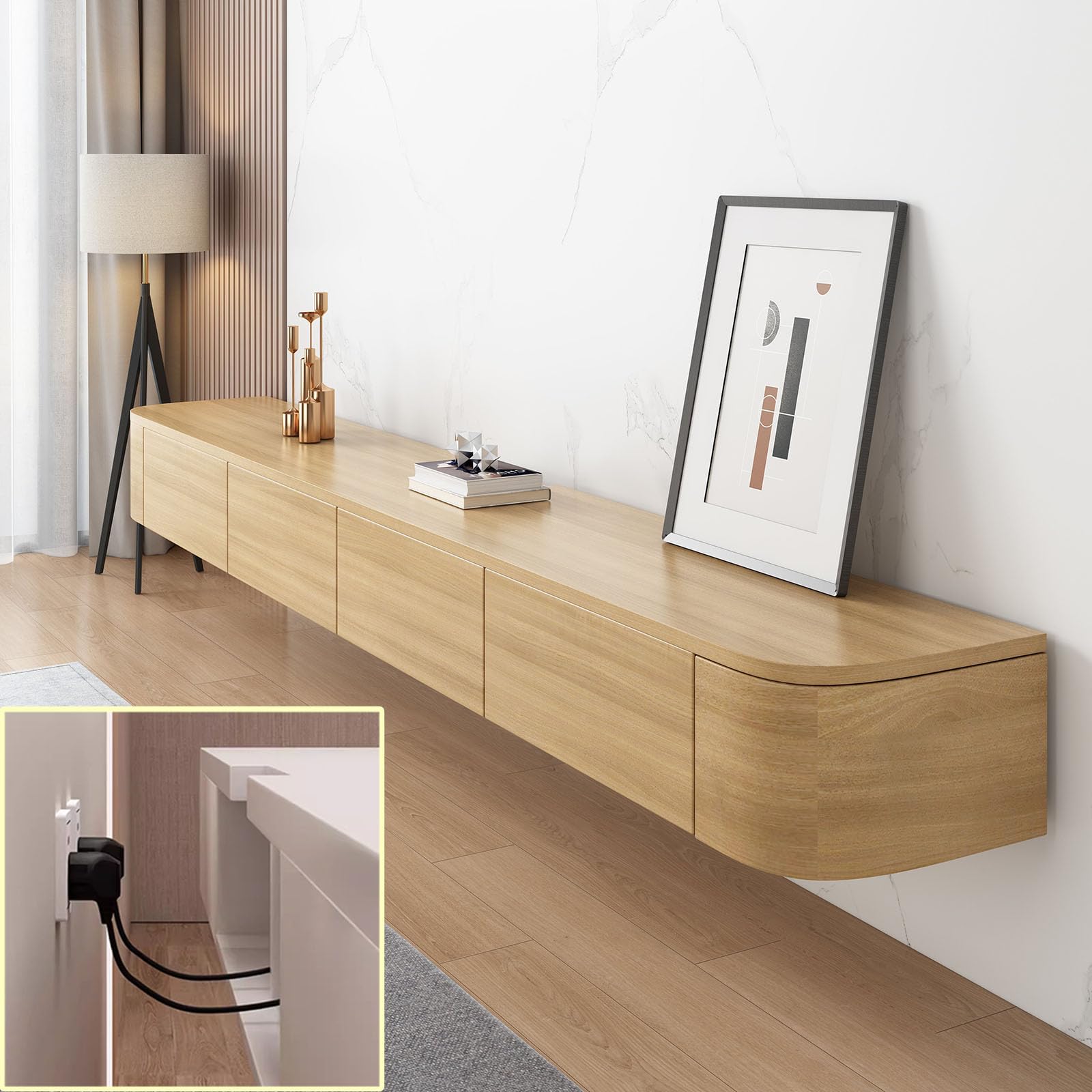 XDXINY TV Media Console Floating TV Cabinet Wall Mounted TV Cabinet Multi Large Storage TV Bench Under TV Lowboard with drawers Router Bracket (Wood colour, 120 * 20 * 24CM)